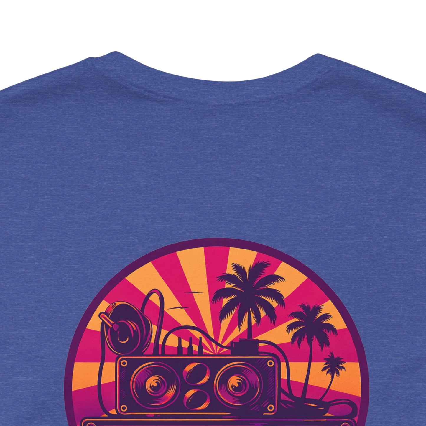 Echoes of the Past Retro Sunset T-Shirt – Bella Canvas 3001 Unisex 80s Vaporwave Graphic Tee, Vintage Music Lover Shirt