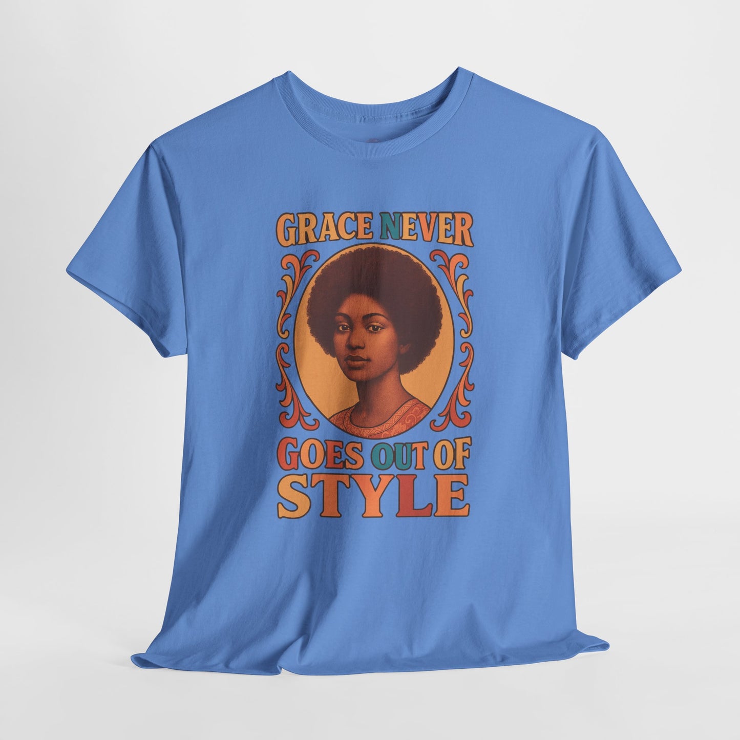 Grace Never Goes Out of Style Gildan 5000 Shirt - Retro Afro Woman Graphic Tee, Vintage 70s Aesthetic T-Shirt, Quote Top