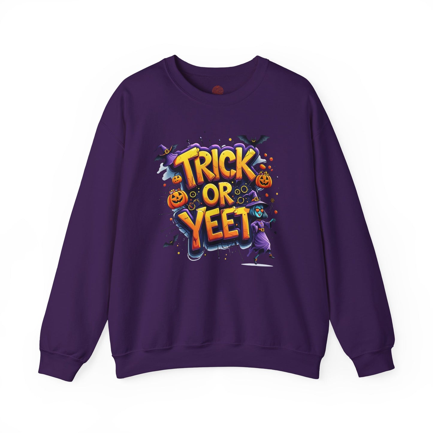 Trick or Yeet Unisex Heavy Blend Crewneck Sweatshirt – Funny Witch & Pumpkin Halloween Pullover