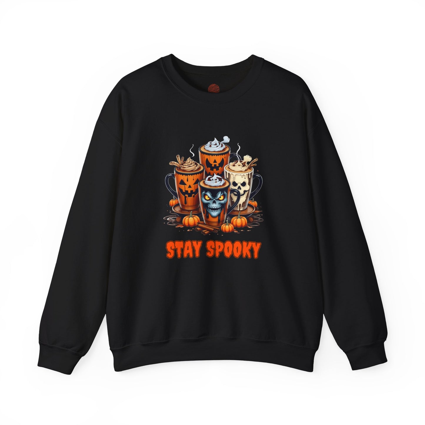 "Stay Spooky Halloween Coffee Cup Sweatshirt – Cozy Gildan Crewneck for Fall & Pumpkin Lovers"