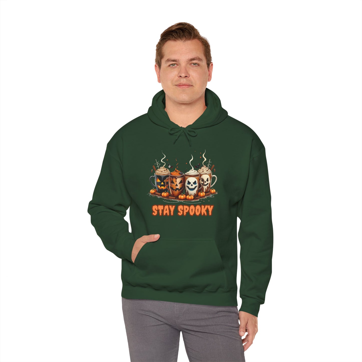 Stay Spooky Halloween Hoodie – Gildan 18500 Unisex Heavy Blend – Gothic Coffee Mug Graphic Sweatshirt