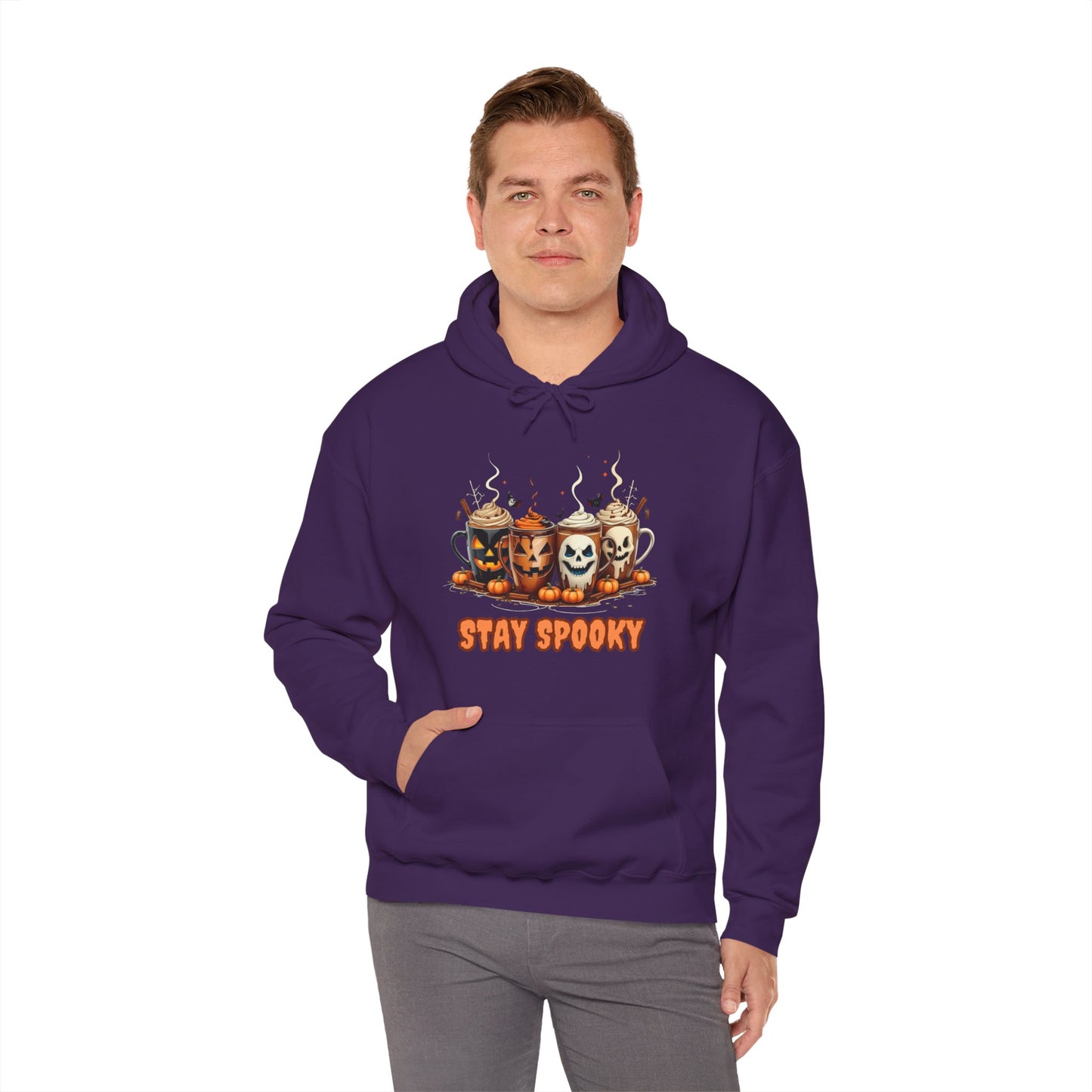 Stay Spooky Halloween Hoodie – Gildan 18500 Unisex Heavy Blend – Gothic Coffee Mug Graphic Sweatshirt
