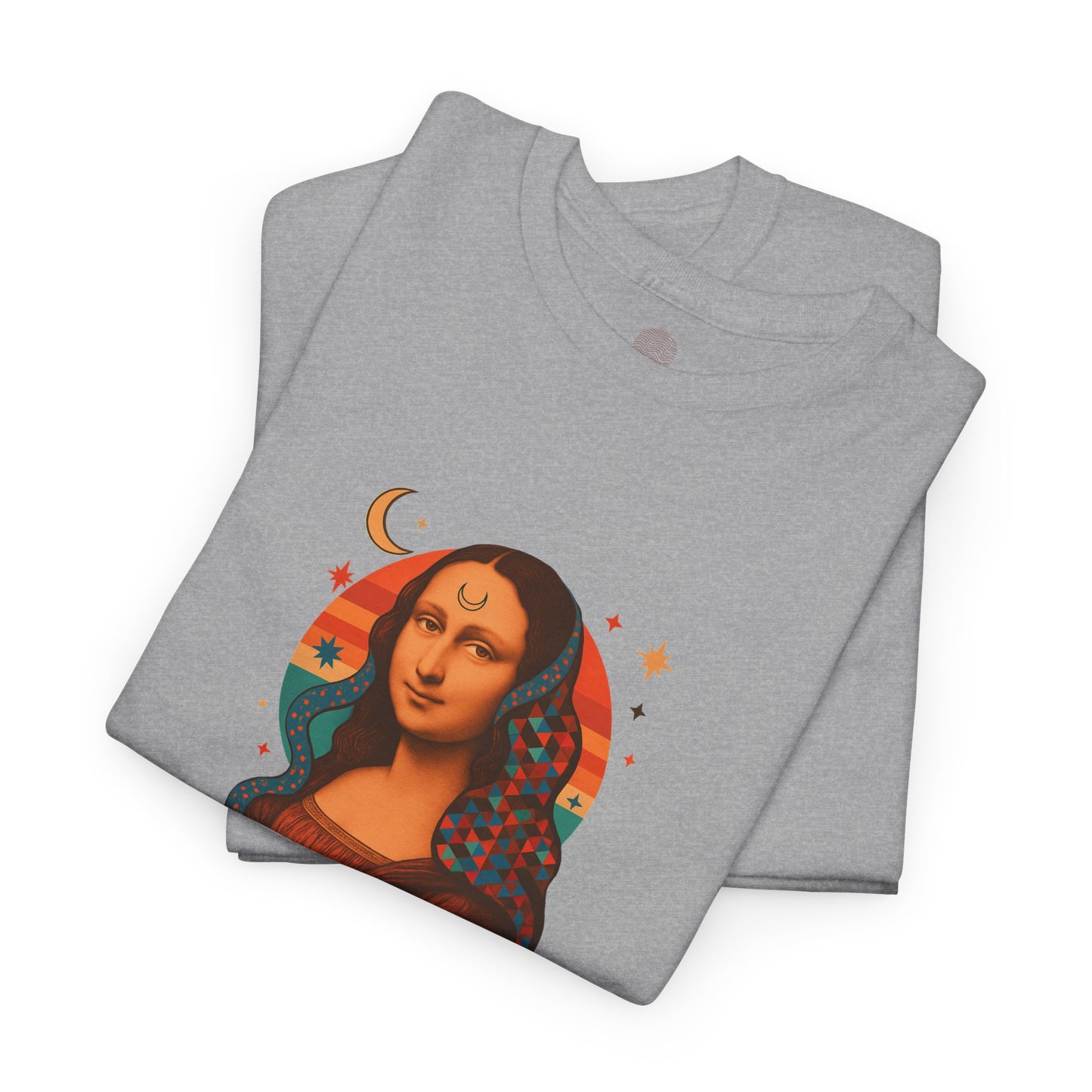 Psychedelic Mona Lisa Gildan 5000 Shirt - Trippy Retro Art Graphic Tee, Colorful Geometric Celestial Design, Vintage Aesthetic T-Shirt