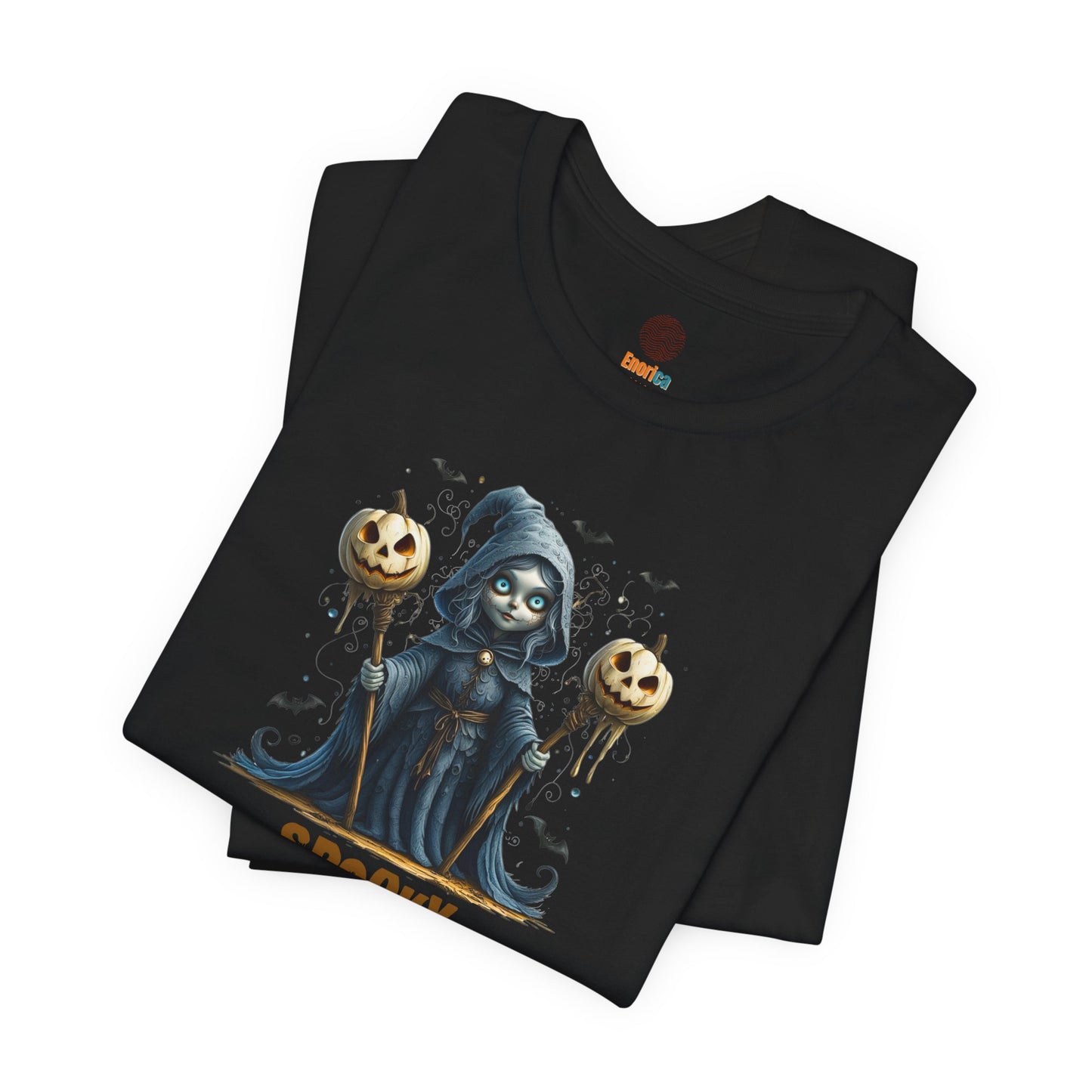 Spooky Mama Halloween Shirt – Gothic Witch Pumpkin Graphic Tee – Bella Canvas 3001 – Cute Halloween T-Shirt for Women