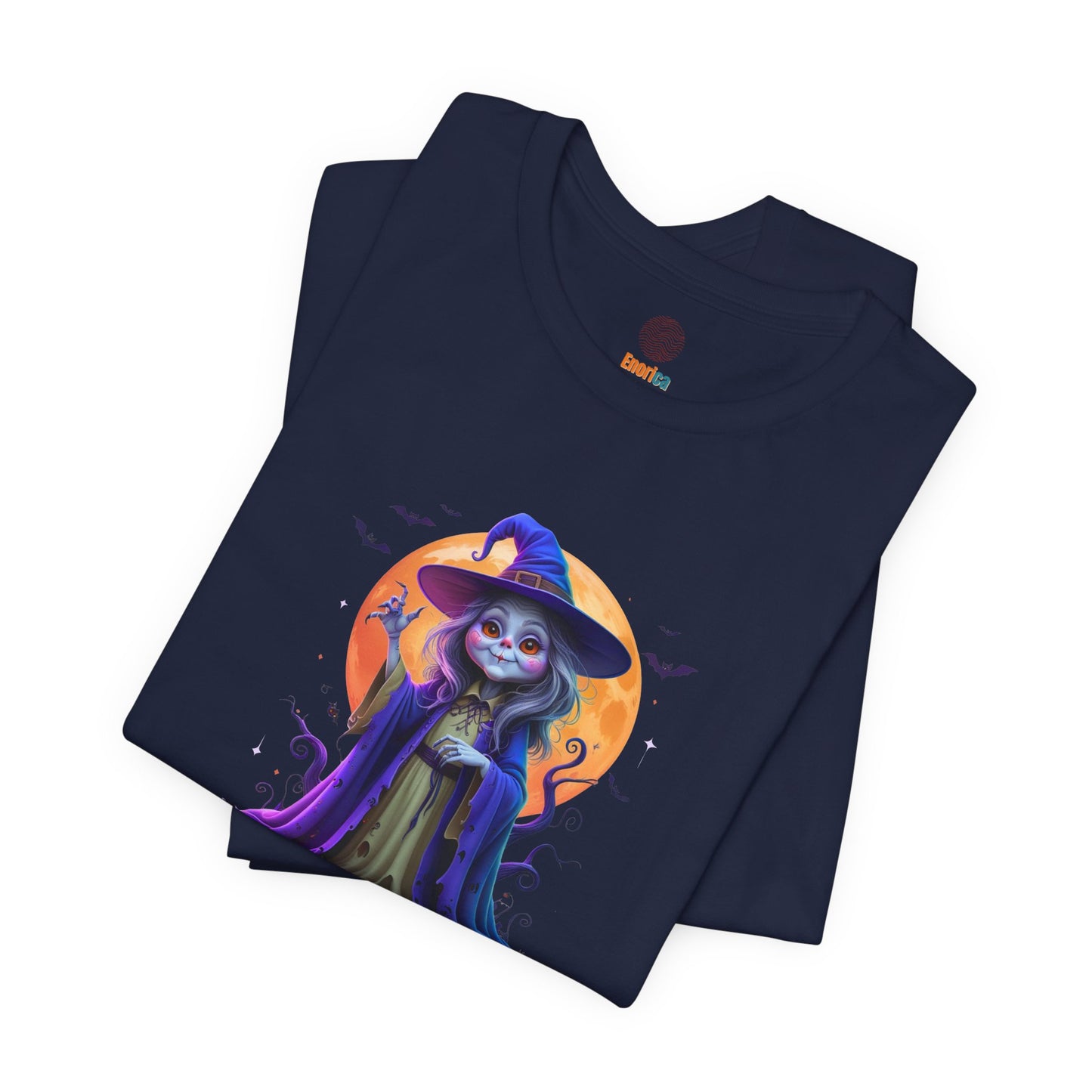 Happy Halloween Witch Shirt – Spooky Full Moon Graphic Tee – Bella Canvas 3001 – Unisex Halloween T-Shirt for Women Men