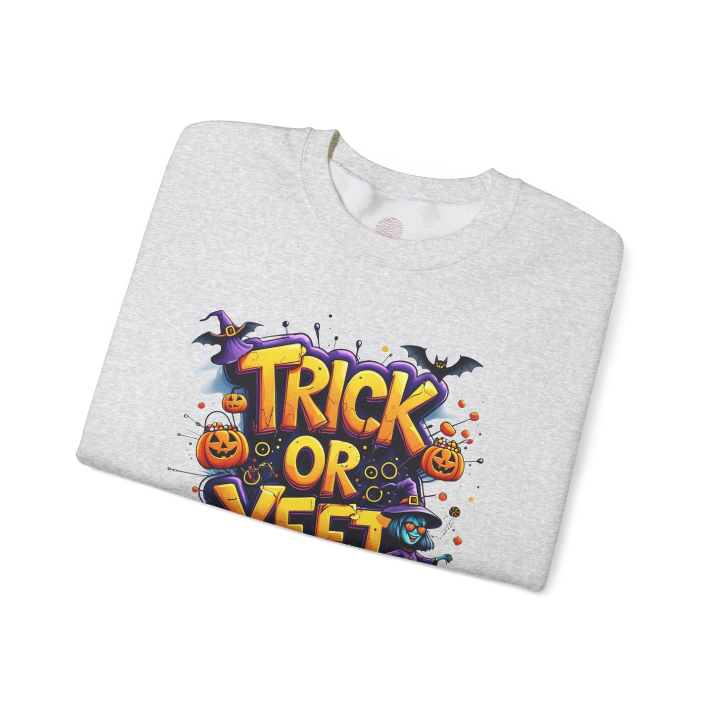 Trick or Yeet Unisex Heavy Blend Crewneck Sweatshirt – Funny Witch & Pumpkin Halloween Pullover