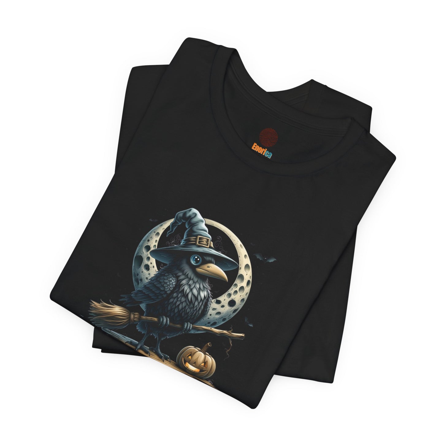 Happy Halloween Crow Shirt – Spooky Raven Witch Graphic Tee – Bella Canvas 3001 – Unisex Halloween T-Shirt for Women Men