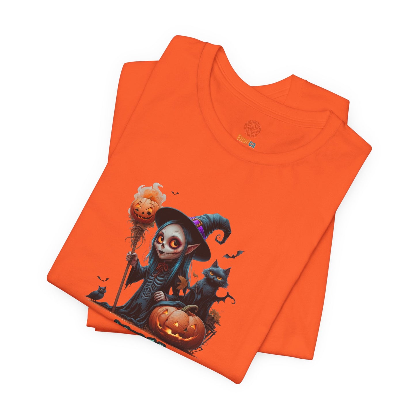 Happy Halloween Witch Shirt – Spooky Pumpkin Cat Graphic Tee – Bella Canvas 3001 – Unisex Halloween T-Shirt for Women Men