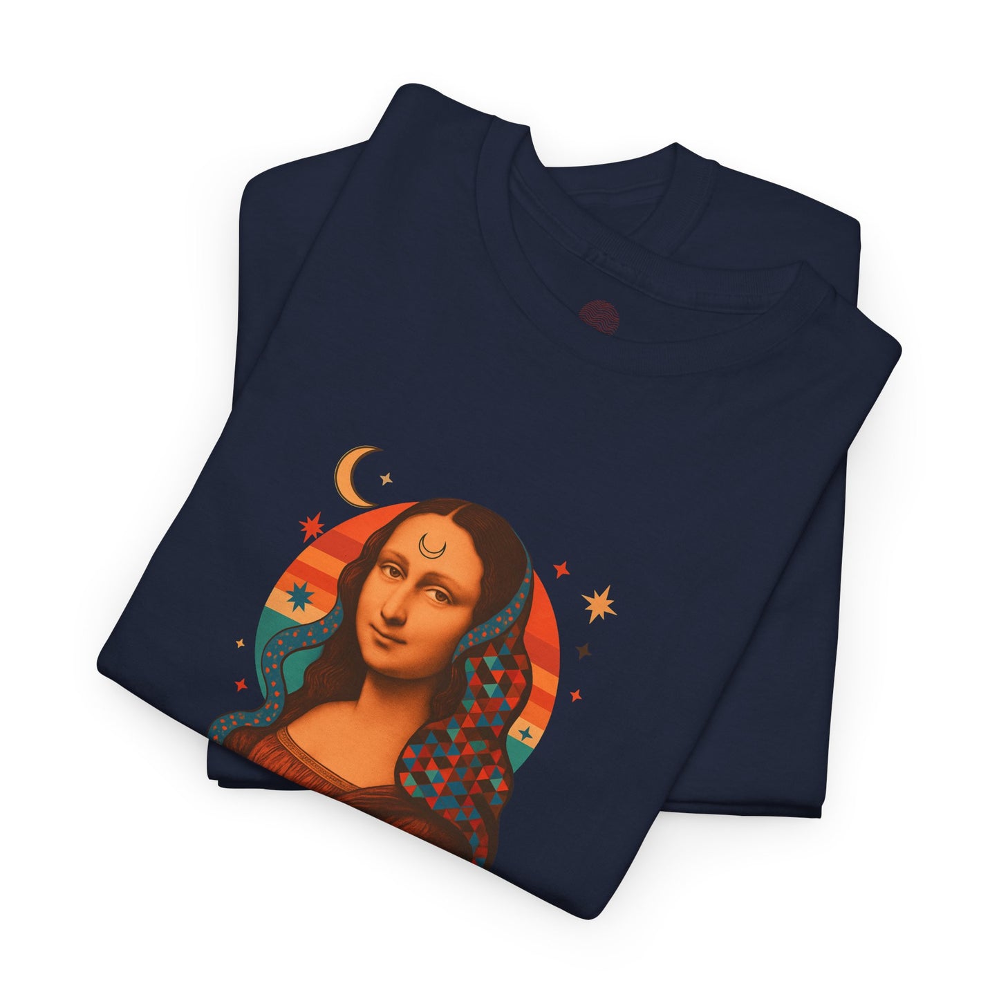 Psychedelic Mona Lisa Gildan 5000 Shirt - Trippy Retro Art Graphic Tee, Colorful Geometric Celestial Design, Vintage Aesthetic T-Shirt