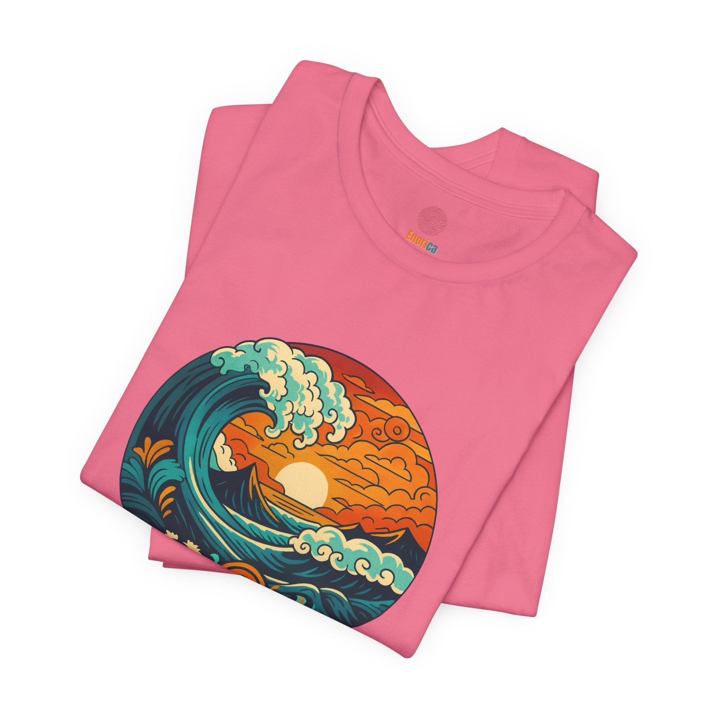 Retro Ocean Wave Sunset T-Shirt, Inspirational Typography Tee, Unisex Graphic Top, Gift for Men & Women, Live Bright Think Deep Shirt