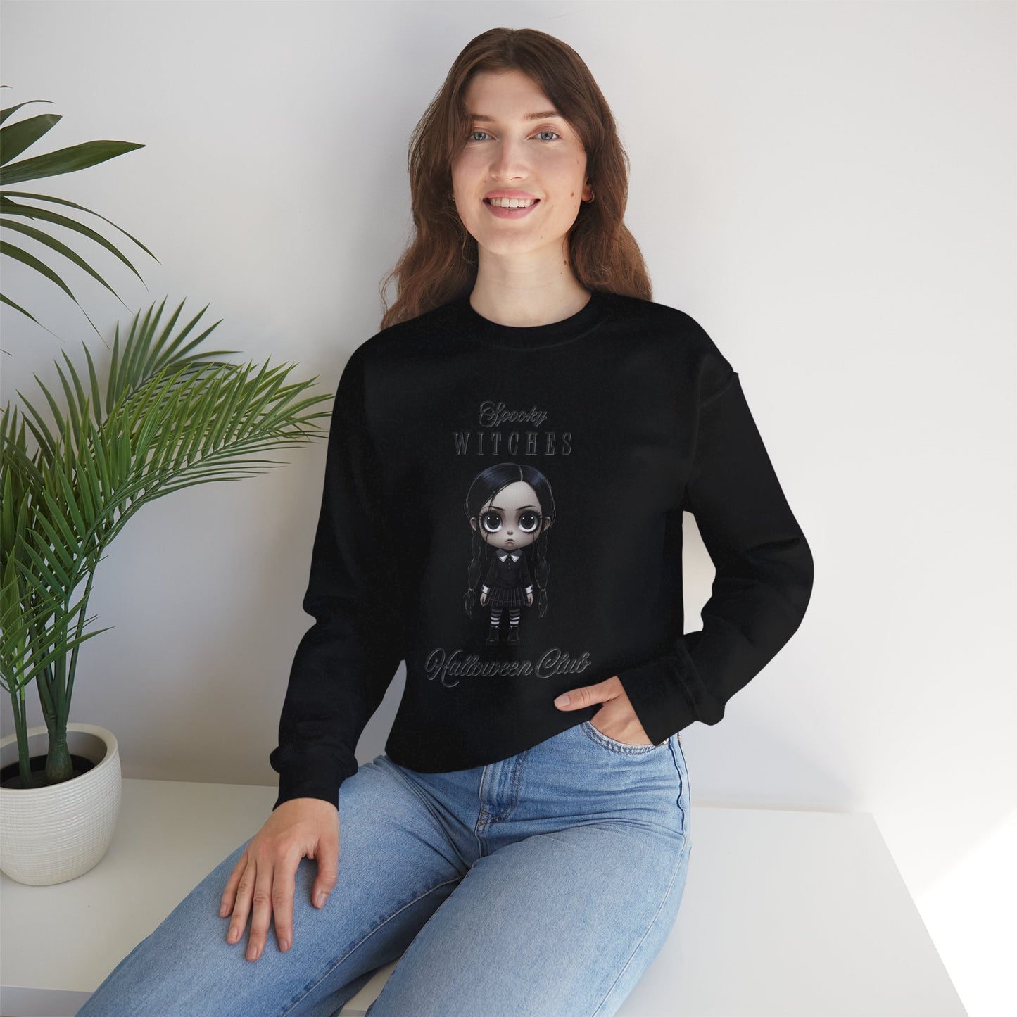 Spooky Witches Halloween Club Sweatshirt, Gothic Witch Pullover, Creepy Cute Wednesday Addams Aesthetic, Gildan 18000, Halloween Costume,