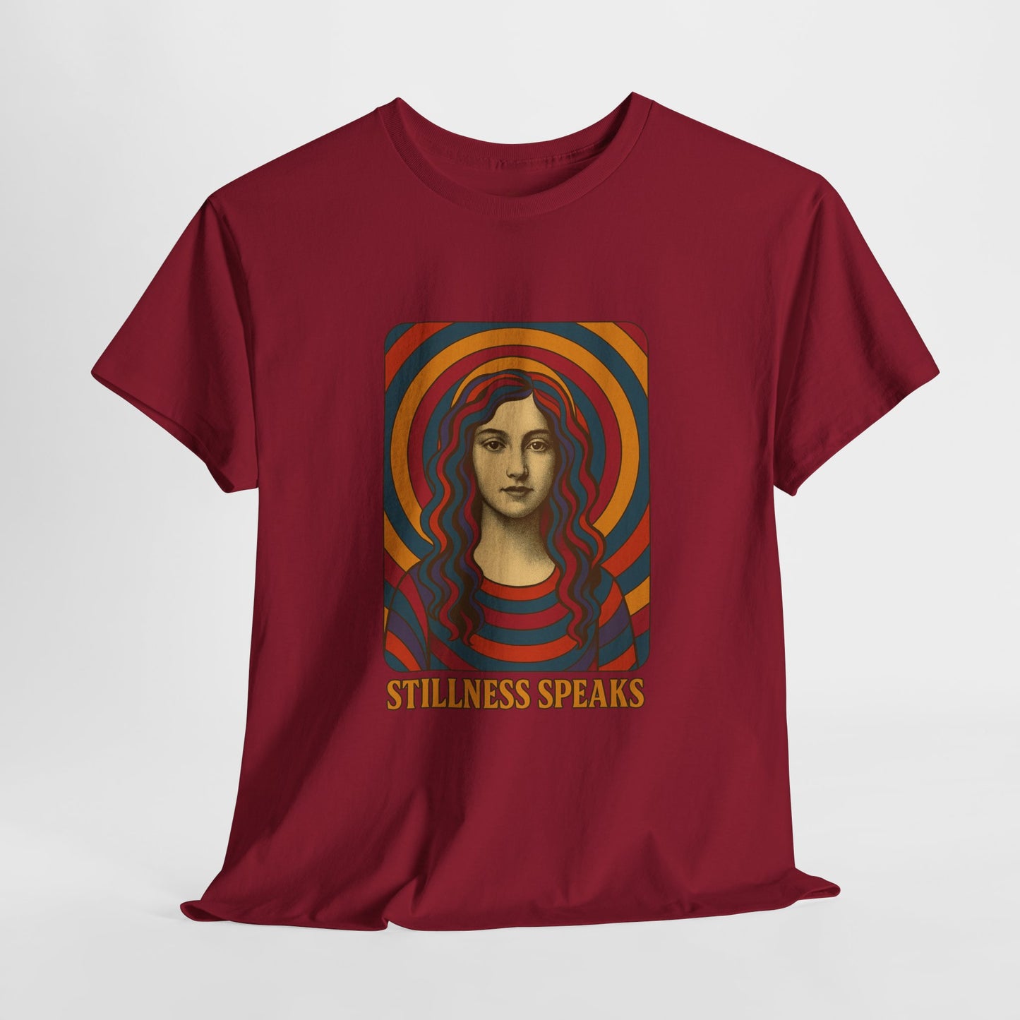 Stillness Speaks Unisex Heavy Cotton Tee, Psychedelic Retro Graphic Shirt, Spiritual Boho Aesthetic Top, Vintage 70s Trippy Tshirt,