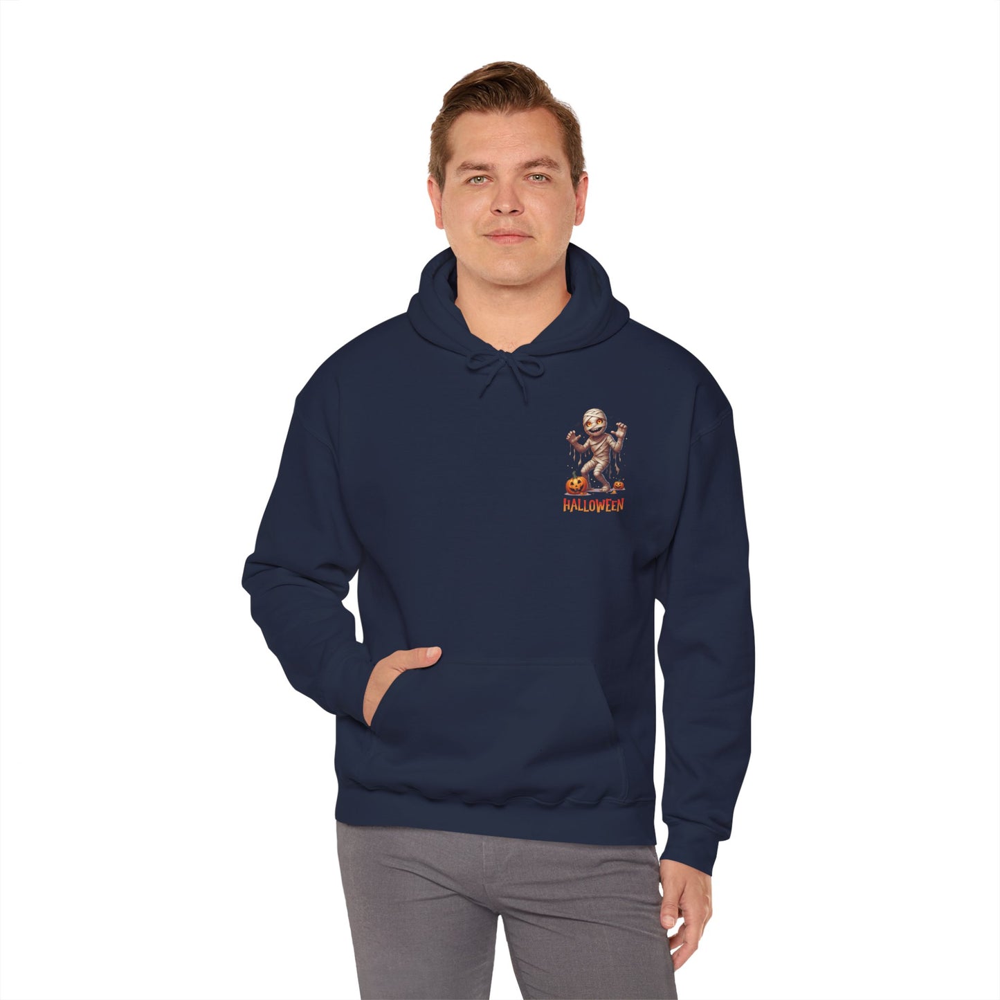 Halloween Mummy Hoodie β Spooky Pumpkin Graphic Sweatshirt β Gildan 18500 Unisex Halloween Hoodie for Fall & Horror Lovers