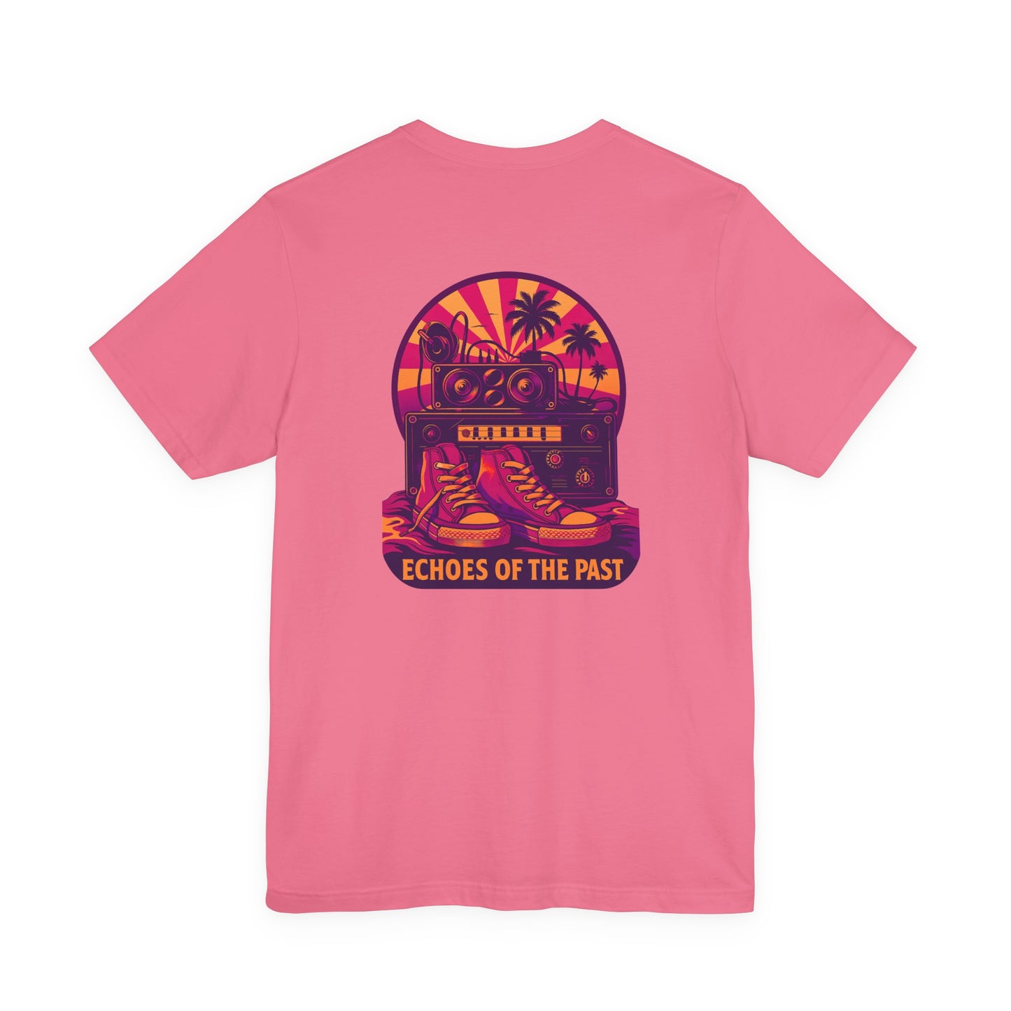 Echoes of the Past Retro Sunset T-Shirt – Bella Canvas 3001 Unisex 80s Vaporwave Graphic Tee, Vintage Music Lover Shirt