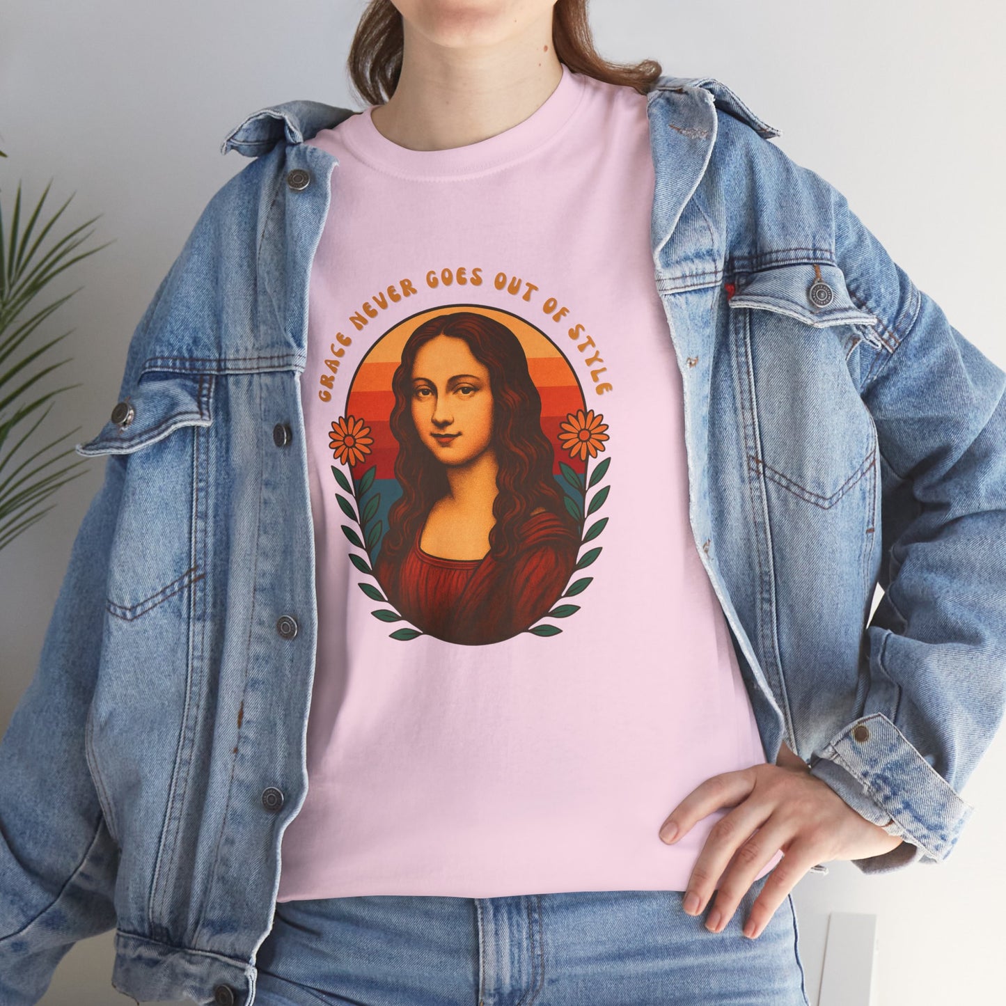 Retro Mona Lisa Unisex Heavy Cotton Tee - Vintage Aesthetic Graphic Shirt, 70s Art Tee, Trendy Gildan 5000 Top, Grace Never Goes Out of
