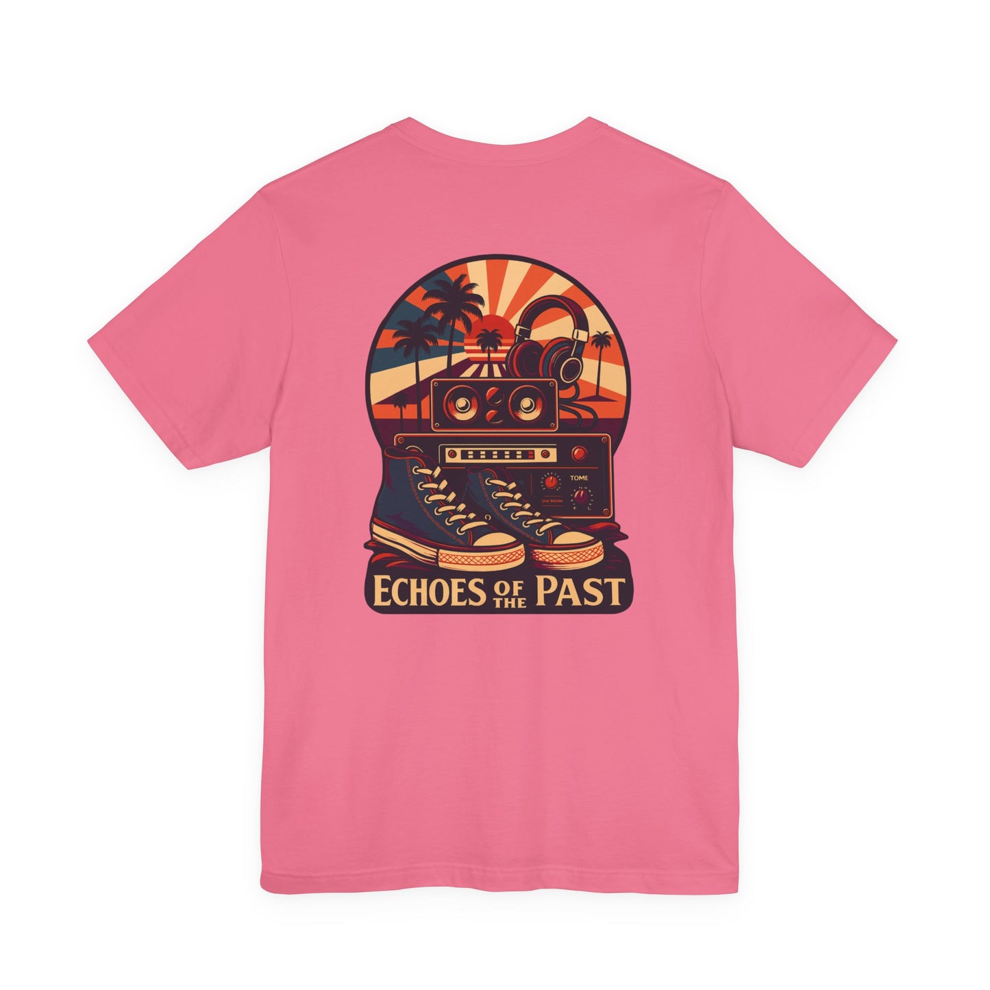 Echoes of the Past Retro Sunset T-Shirt – Bella Canvas 3001 Unisex Vintage 80s Palm Tree Music Graphic Tee
