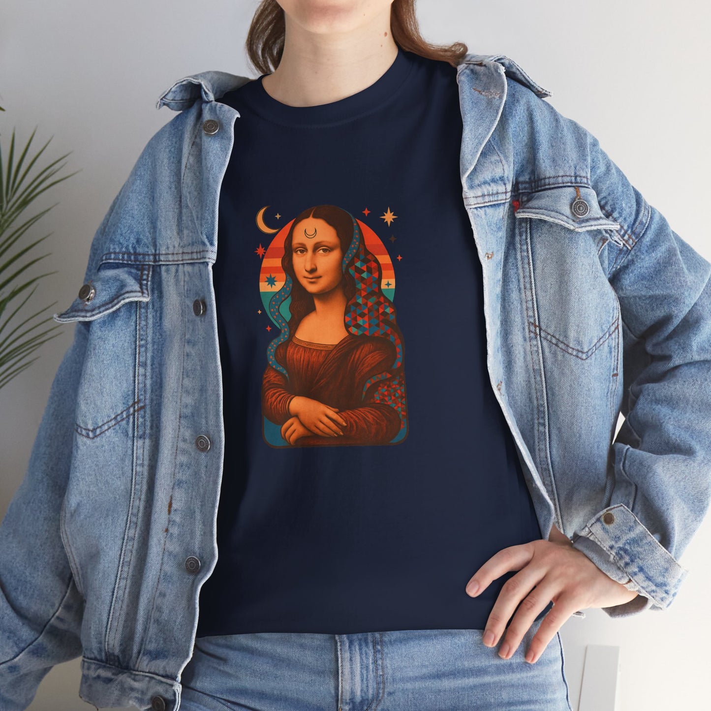 Psychedelic Mona Lisa Gildan 5000 Shirt - Trippy Retro Art Graphic Tee, Colorful Geometric Celestial Design, Vintage Aesthetic T-Shirt