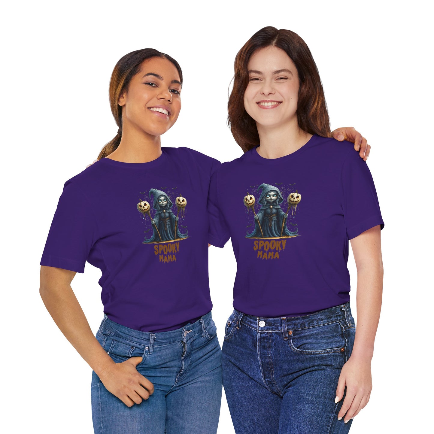 Spooky Mama Halloween Shirt – Gothic Witch Pumpkin Graphic Tee – Bella Canvas 3001 – Cute Halloween T-Shirt for Women