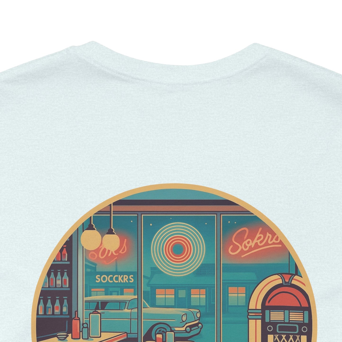 Echoes of the Past Retro Diner T-Shirt – Bella Canvas 3001 Unisex Vintage 80s Jukebox Neon Graphic Tee