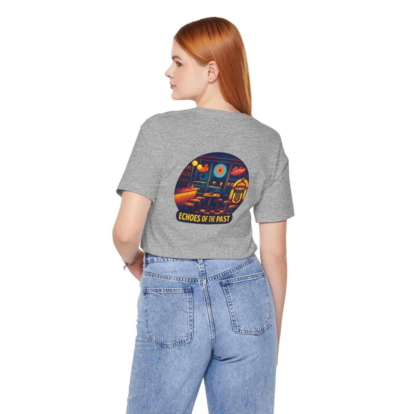 Echoes of the Past Retro Diner T-Shirt – Bella Canvas 3001 Unisex Vintage 80s Jukebox Neon Graphic Tee