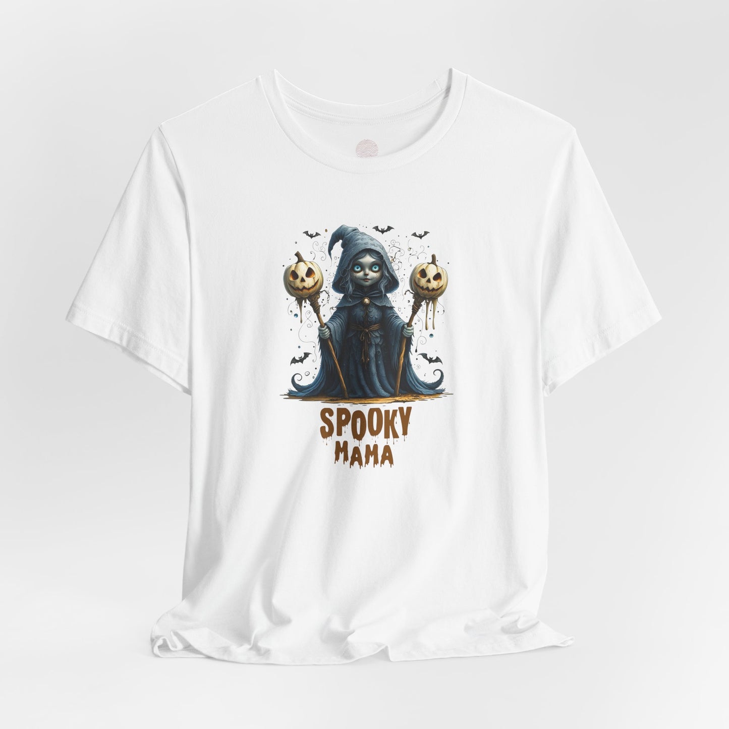 Spooky Mama Halloween Shirt – Gothic Witch Pumpkin Graphic Tee – Bella Canvas 3001 – Cute Halloween T-Shirt for Women