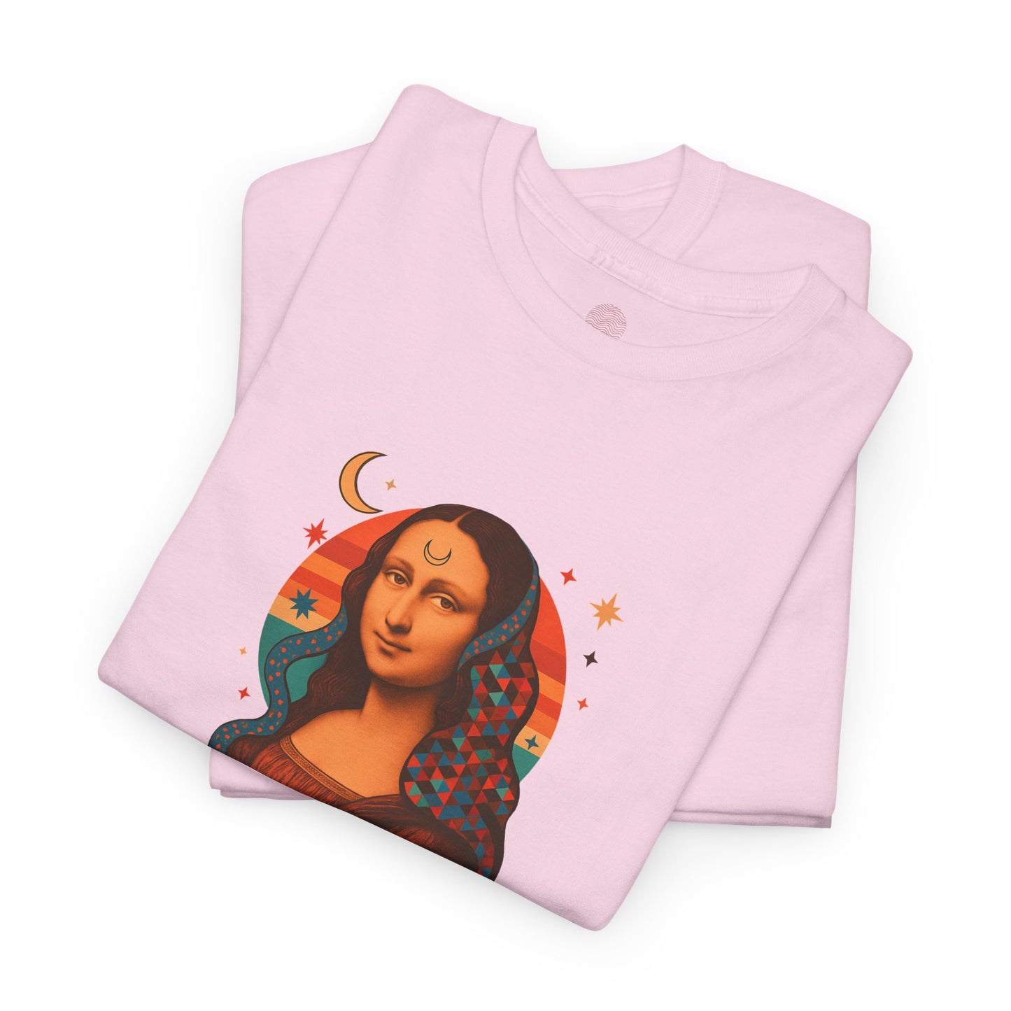 Psychedelic Mona Lisa Gildan 5000 Shirt - Trippy Retro Art Graphic Tee, Colorful Geometric Celestial Design, Vintage Aesthetic T-Shirt