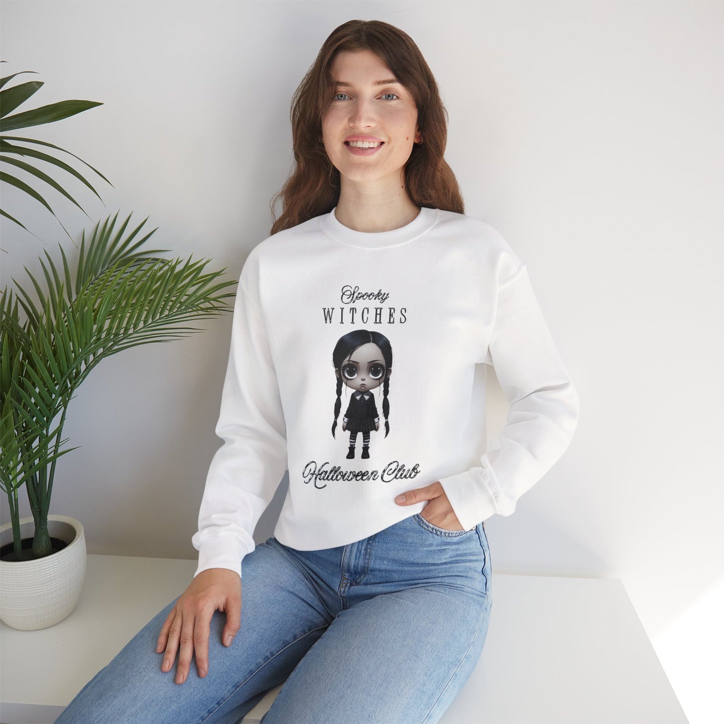 Spooky Witches Halloween Club Sweatshirt, Gothic Witch Pullover, Creepy Cute Wednesday Addams Aesthetic, Gildan 18000, Halloween Costume,
