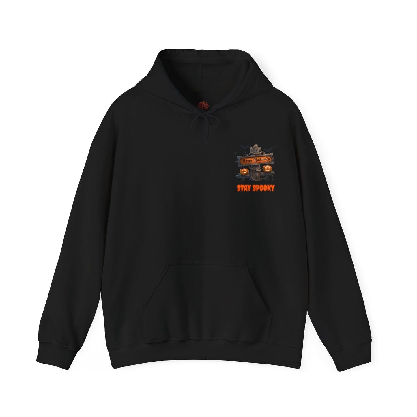 Stay Spooky Halloween Hoodie – Happy Halloween Gravestone & Pumpkin Graphic – Gildan Heavy Blend Unisex Pullover"