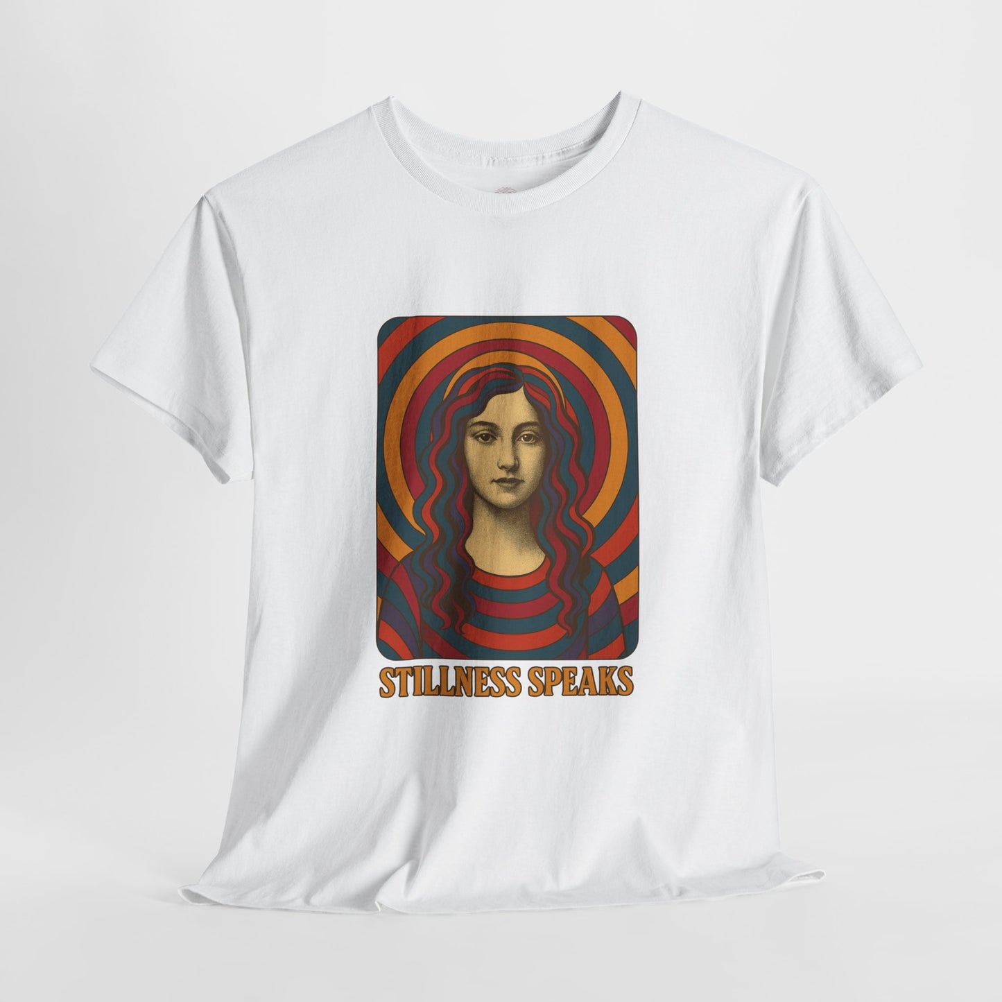 Stillness Speaks Unisex Heavy Cotton Tee, Psychedelic Retro Graphic Shirt, Spiritual Boho Aesthetic Top, Vintage 70s Trippy Tshirt,