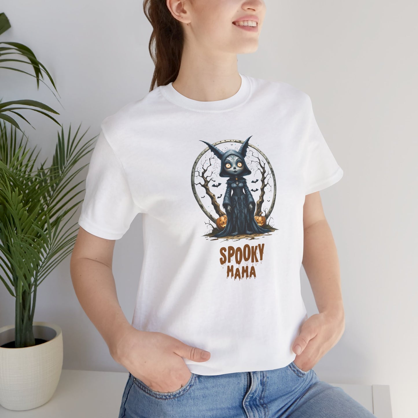 Spooky Mama Halloween Shirt – Gothic Cat Witch Graphic Tee – Bella Canvas 3001 Unisex
