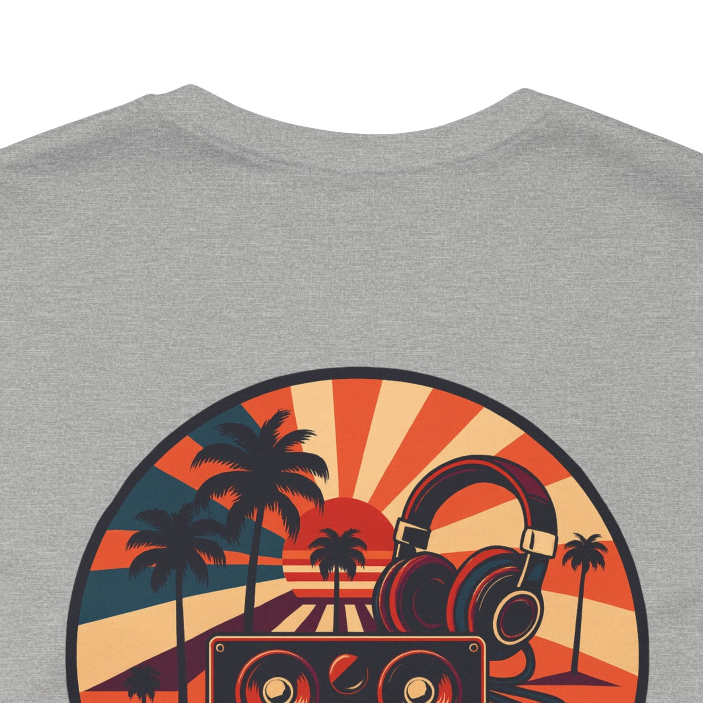 Echoes of the Past Retro Sunset T-Shirt – Bella Canvas 3001 Unisex Vintage 80s Palm Tree Music Graphic Tee