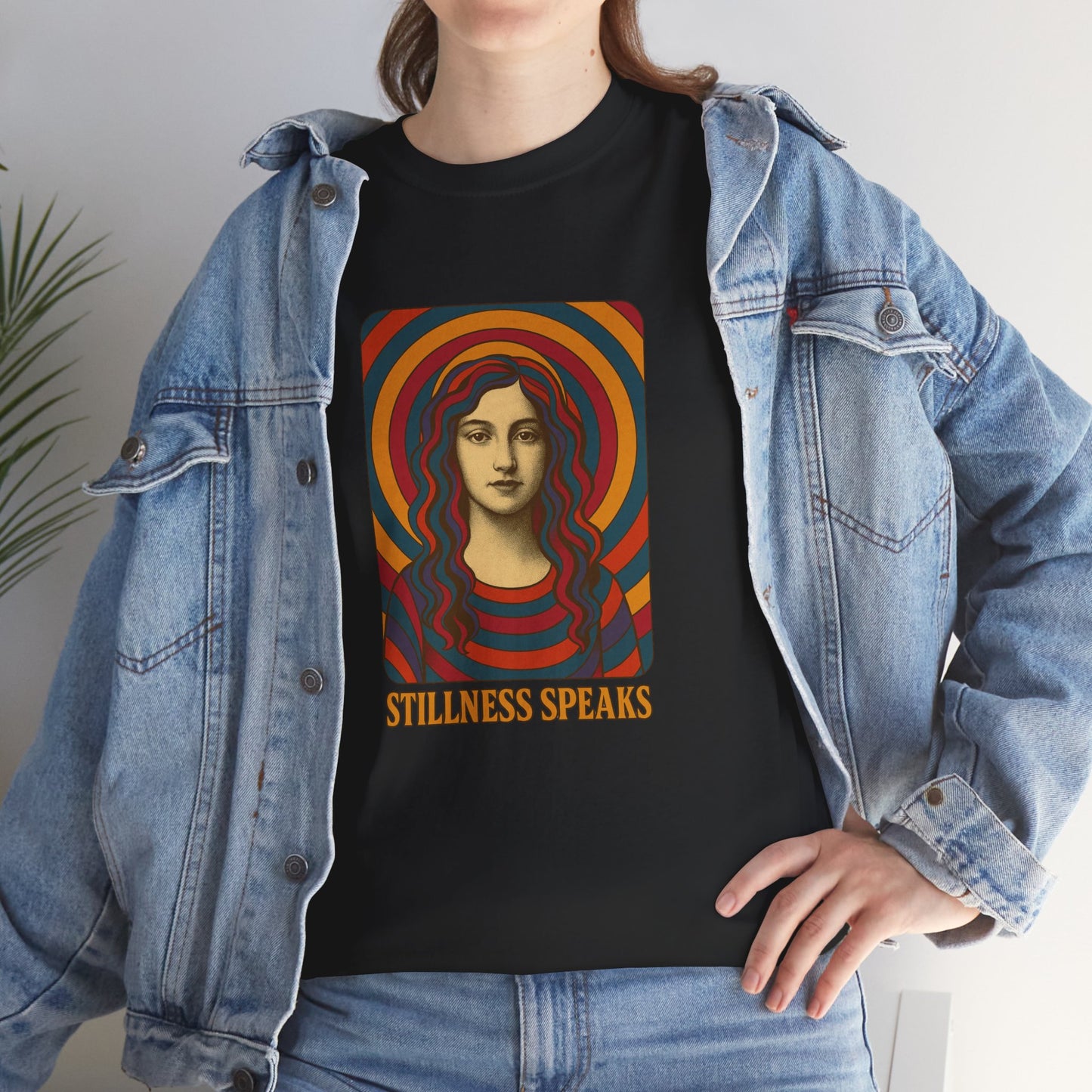 Stillness Speaks Unisex Heavy Cotton Tee, Psychedelic Retro Graphic Shirt, Spiritual Boho Aesthetic Top, Vintage 70s Trippy Tshirt,