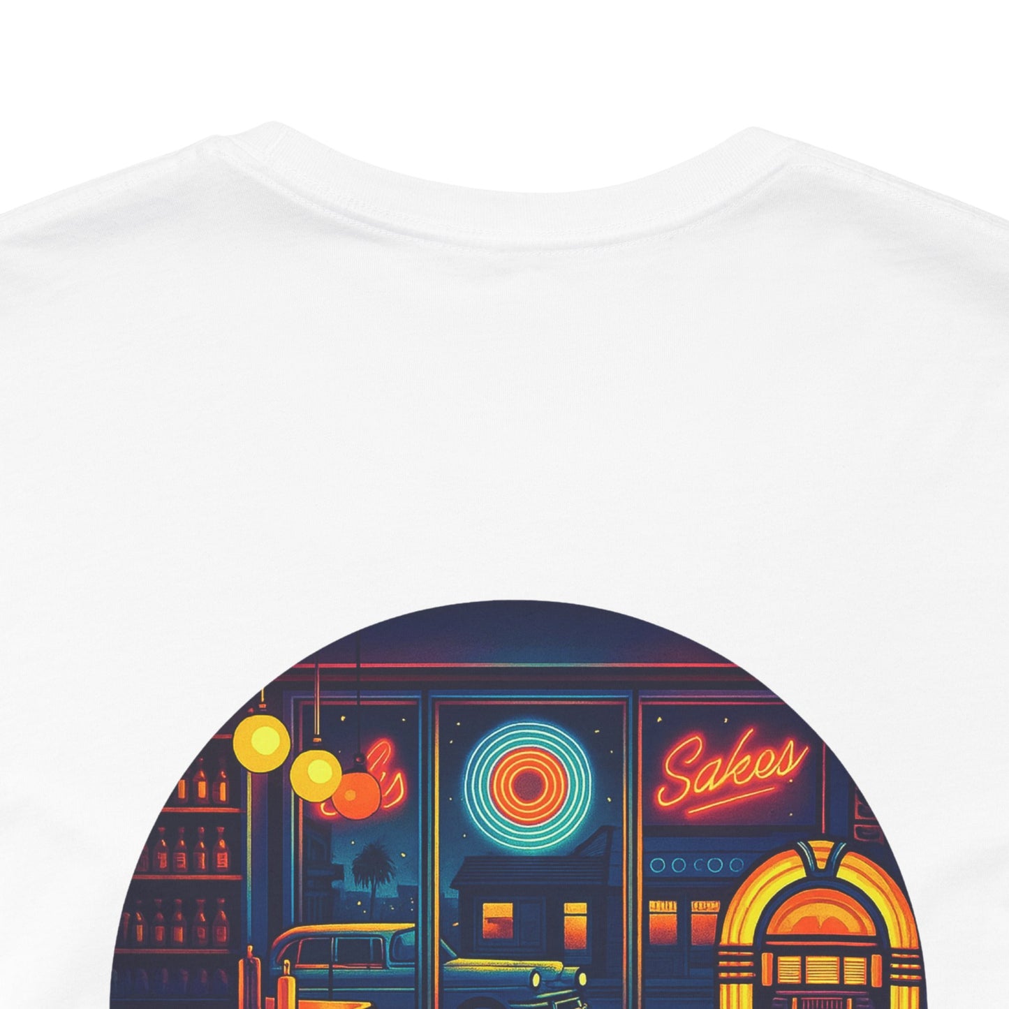 Echoes of the Past Retro Diner T-Shirt – Bella Canvas 3001 Unisex Vintage 80s Jukebox Neon Graphic Tee