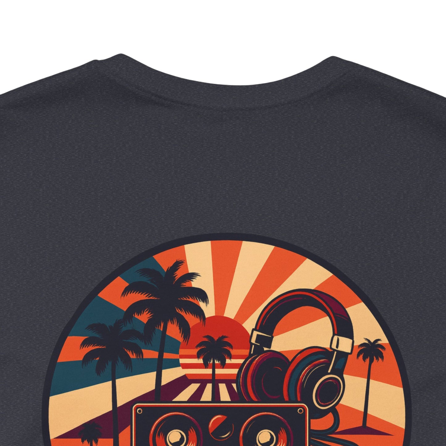 Echoes of the Past Retro Sunset T-Shirt – Bella Canvas 3001 Unisex Vintage 80s Palm Tree Music Graphic Tee