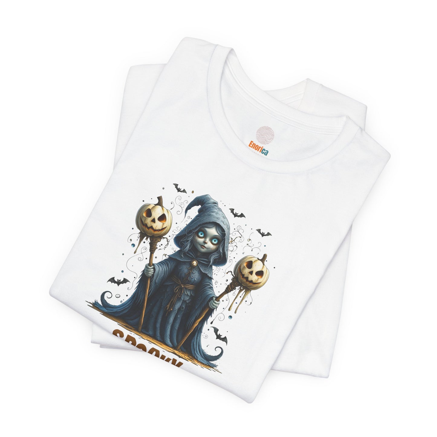 Spooky Mama Halloween Shirt – Gothic Witch Pumpkin Graphic Tee – Bella Canvas 3001 – Cute Halloween T-Shirt for Women