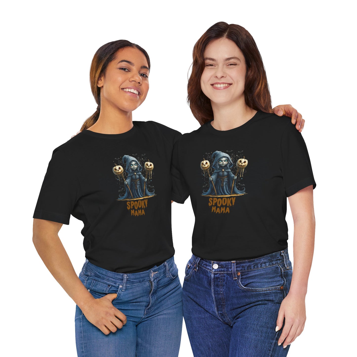 Spooky Mama Halloween Shirt – Gothic Witch Pumpkin Graphic Tee – Bella Canvas 3001 – Cute Halloween T-Shirt for Women