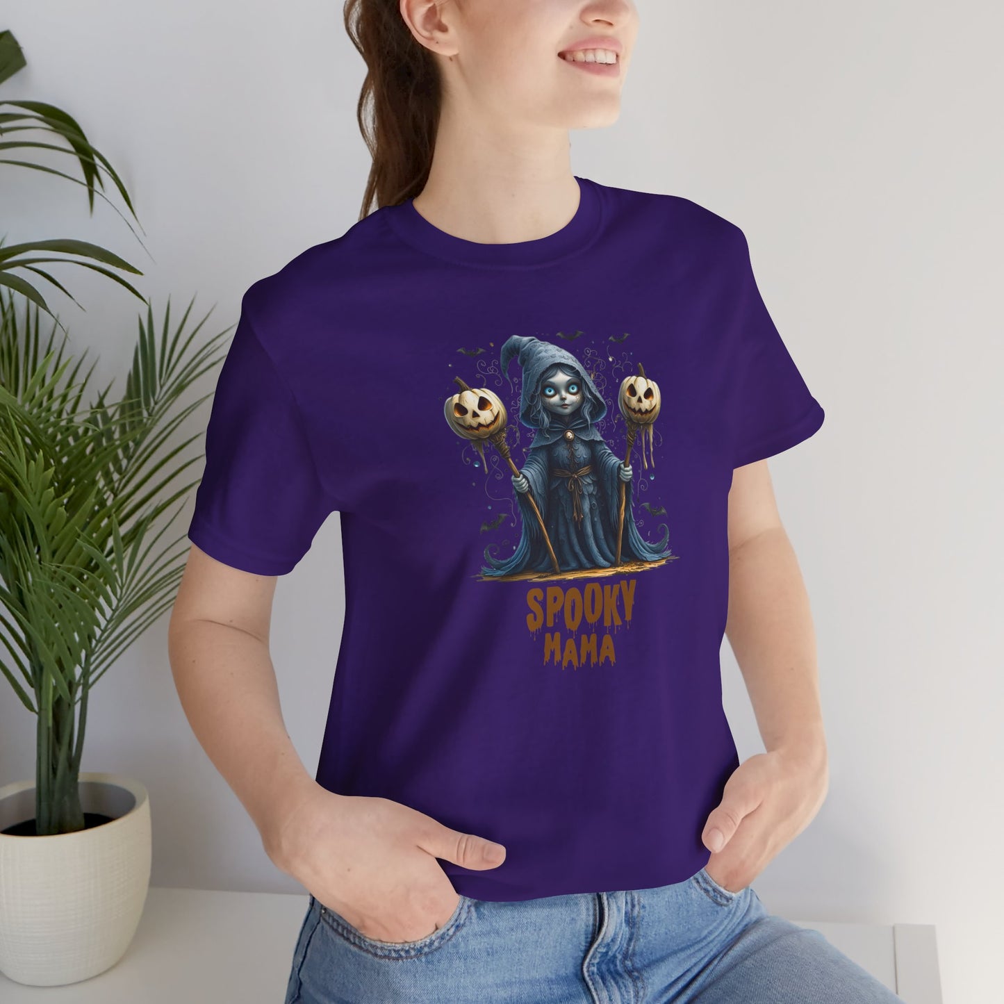 Spooky Mama Halloween Shirt – Gothic Witch Pumpkin Graphic Tee – Bella Canvas 3001 – Cute Halloween T-Shirt for Women