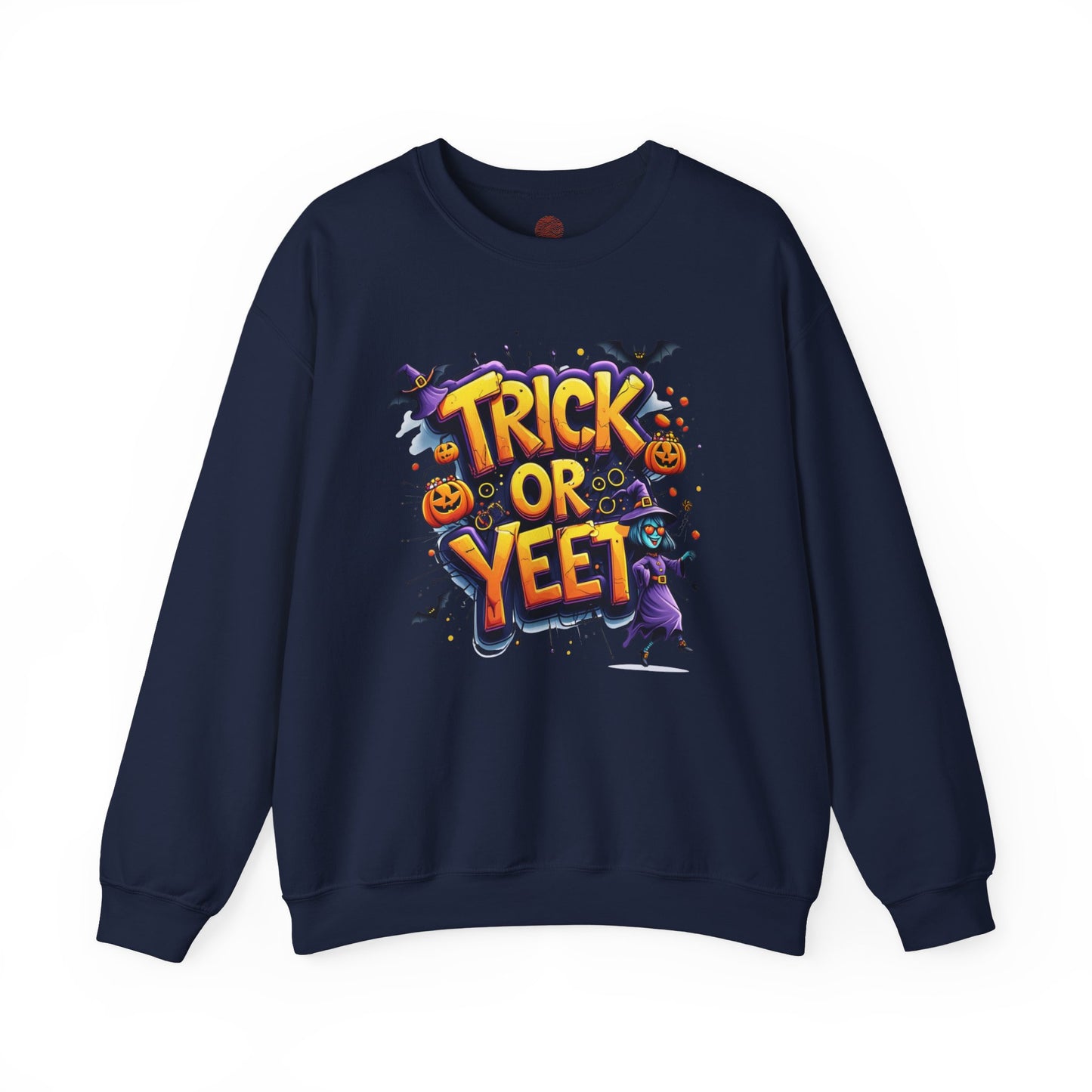 Trick or Yeet Unisex Heavy Blend Crewneck Sweatshirt – Funny Witch & Pumpkin Halloween Pullover