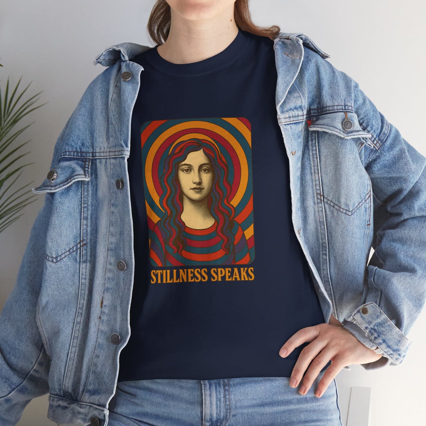 Stillness Speaks Unisex Heavy Cotton Tee, Psychedelic Retro Graphic Shirt, Spiritual Boho Aesthetic Top, Vintage 70s Trippy Tshirt,