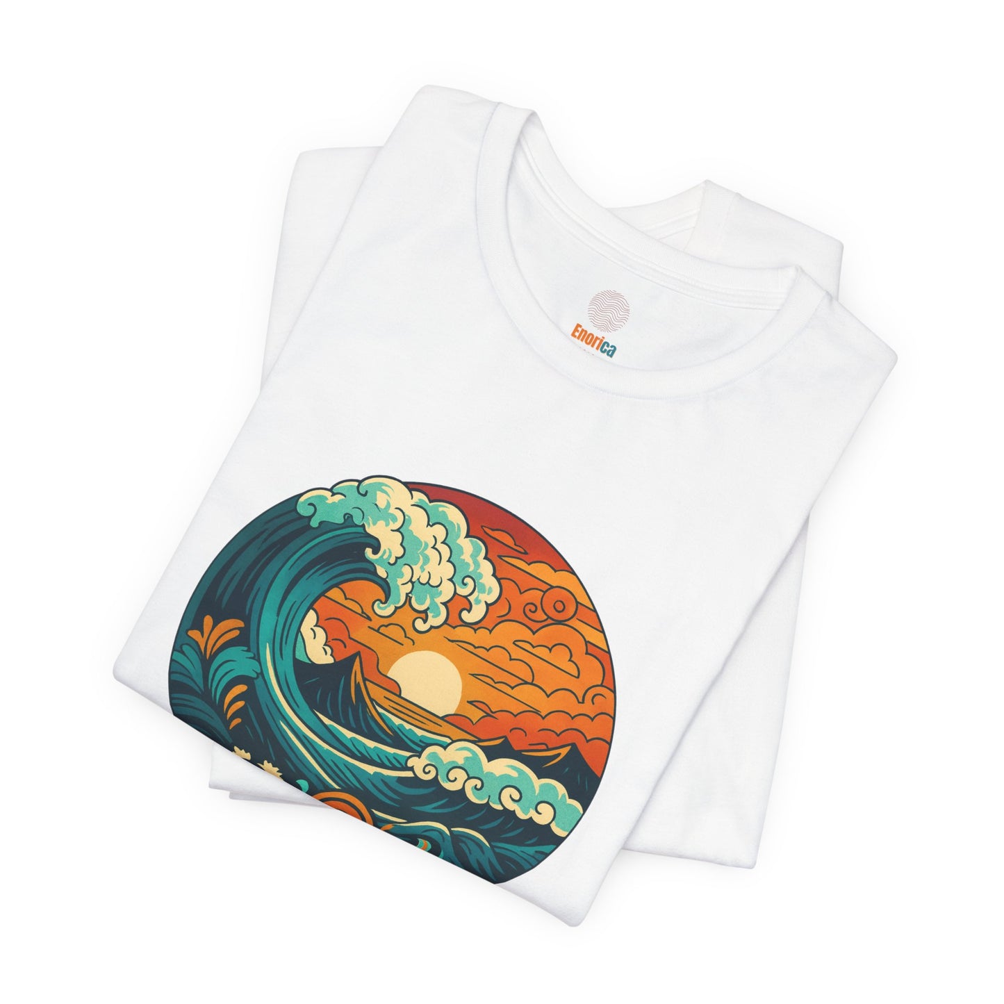 Retro Ocean Wave Sunset T-Shirt, Inspirational Typography Tee, Unisex Graphic Top, Gift for Men & Women, Live Bright Think Deep Shirt
