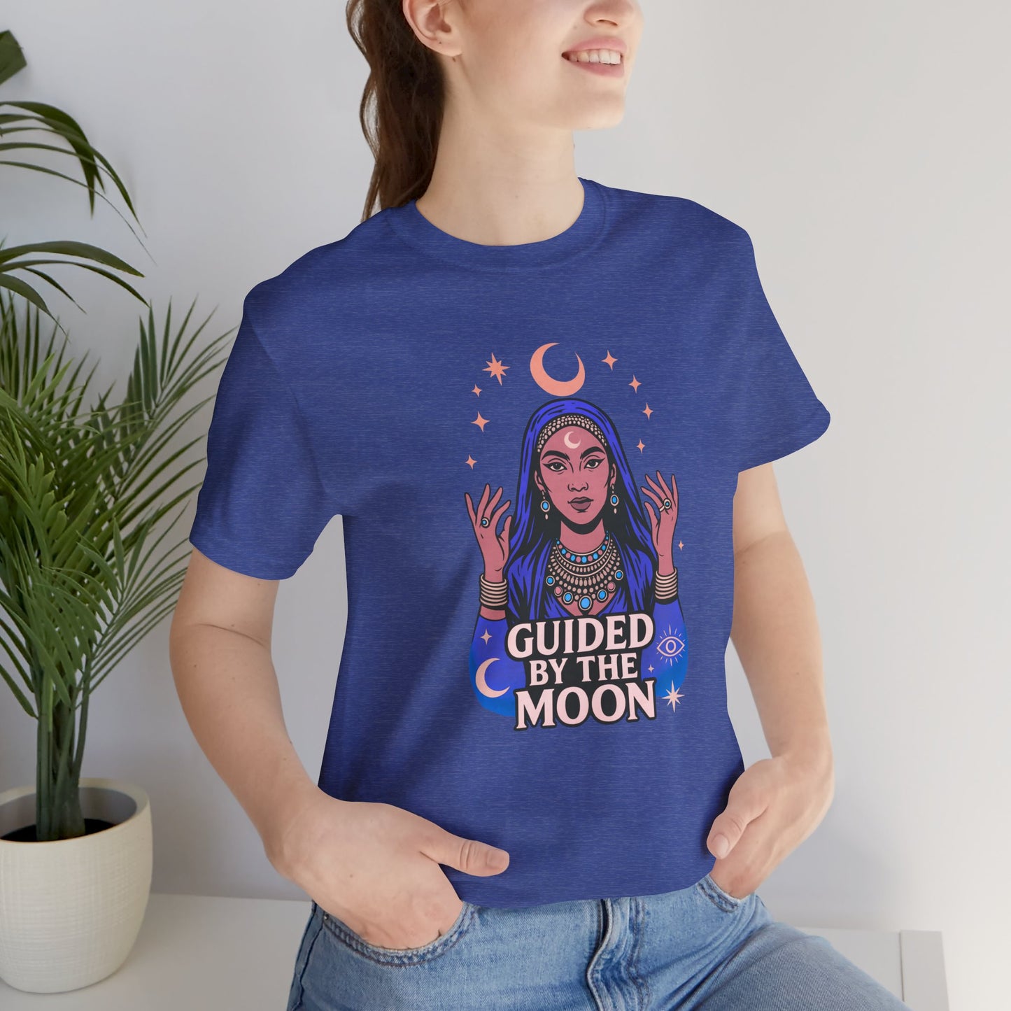 Guided by the Moon T Shirt, Mystical Celestial Graphic Tee, Spiritual Astrology Unisex Top, Moon Phase Witchy Gift for Moon Lovers - Unisex
