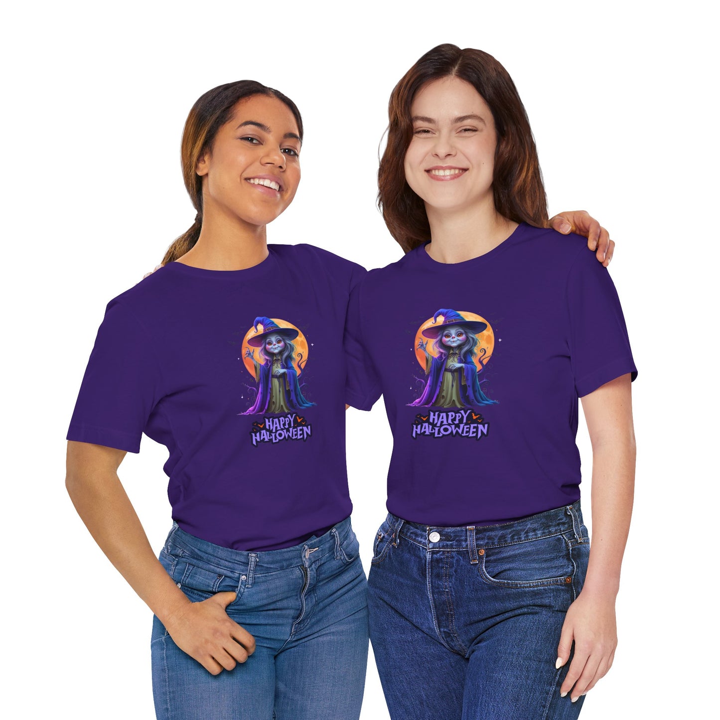 Happy Halloween Witch Shirt – Spooky Full Moon Graphic Tee – Bella Canvas 3001 – Unisex Halloween T-Shirt for Women Men