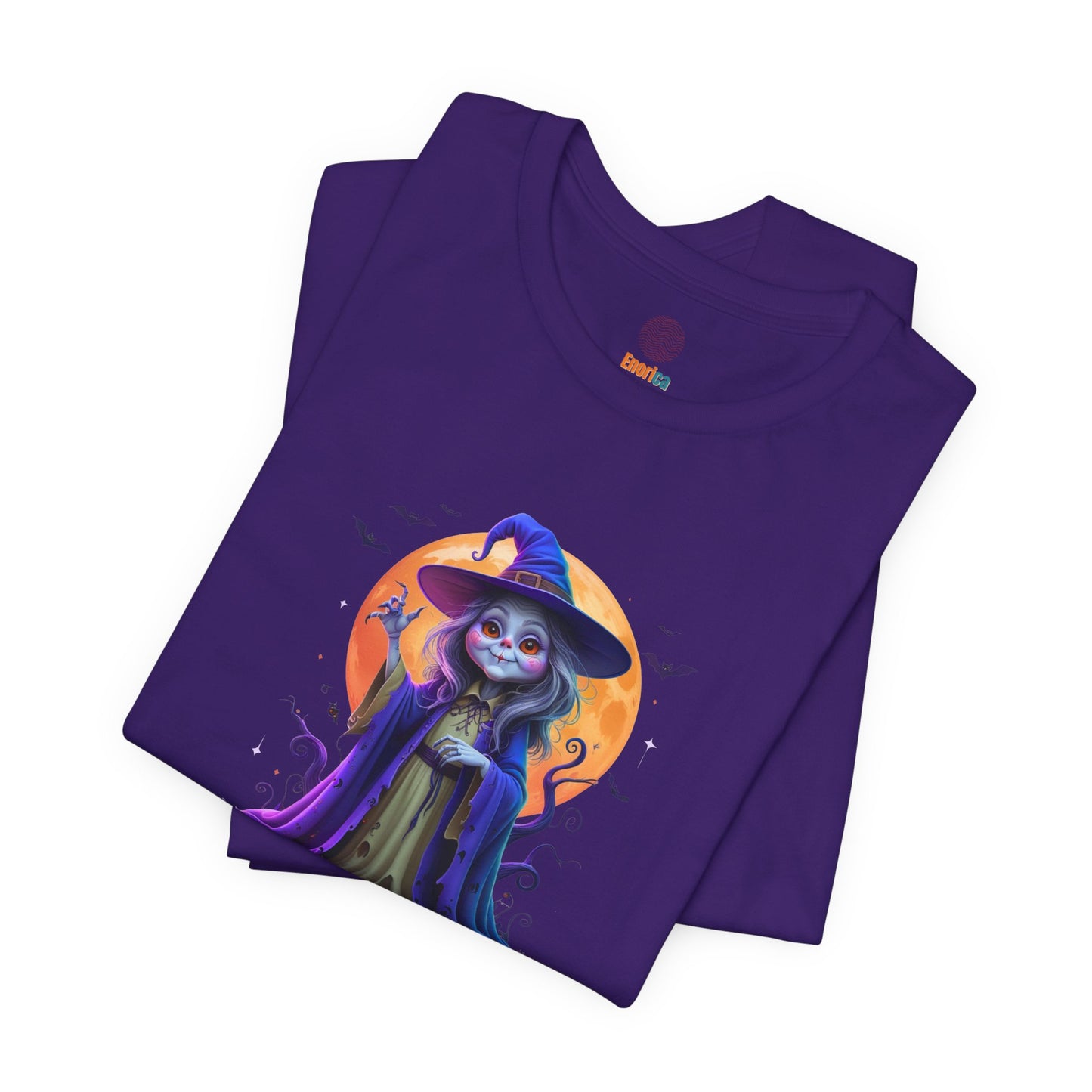 Happy Halloween Witch Shirt – Spooky Full Moon Graphic Tee – Bella Canvas 3001 – Unisex Halloween T-Shirt for Women Men