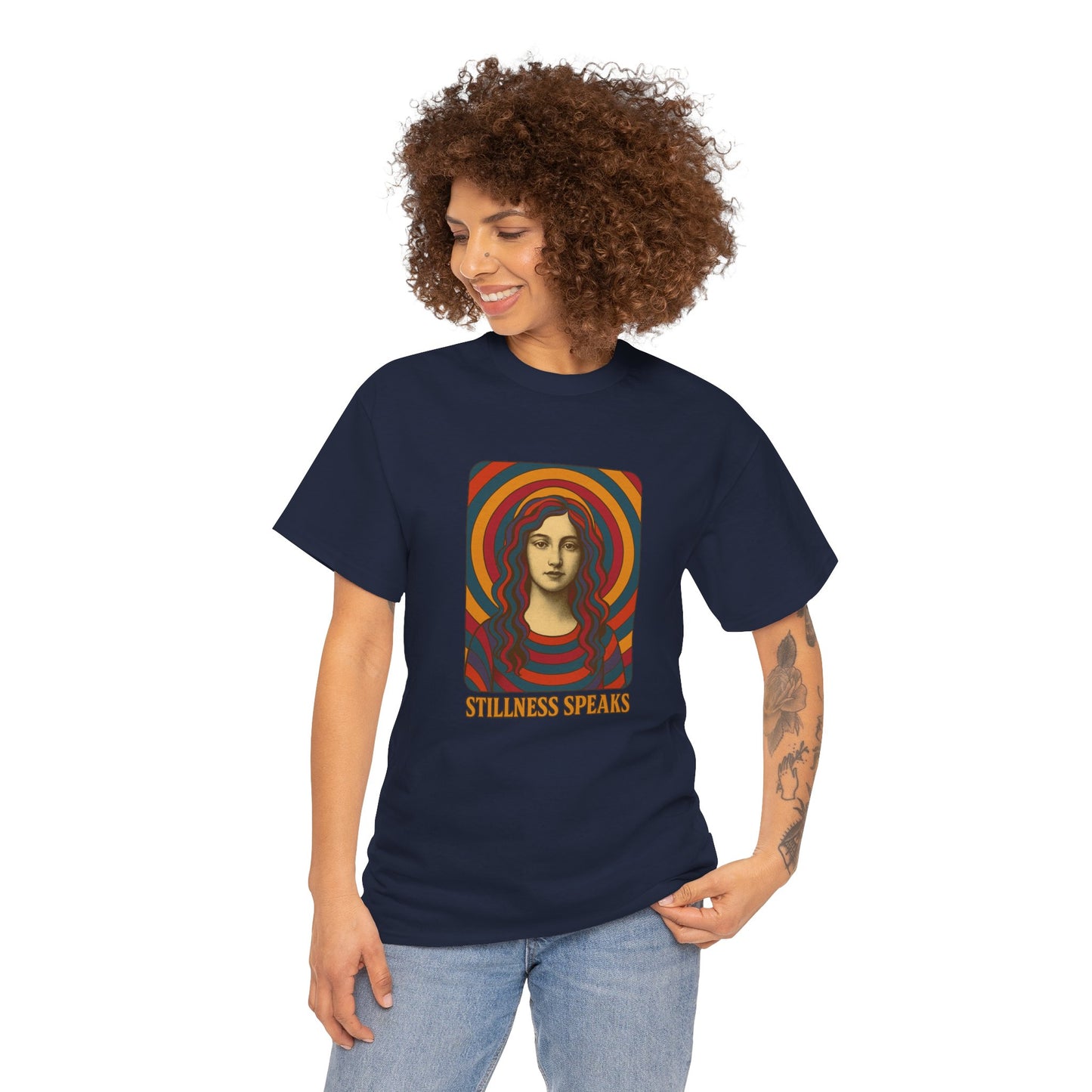 Stillness Speaks Unisex Heavy Cotton Tee, Psychedelic Retro Graphic Shirt, Spiritual Boho Aesthetic Top, Vintage 70s Trippy Tshirt,