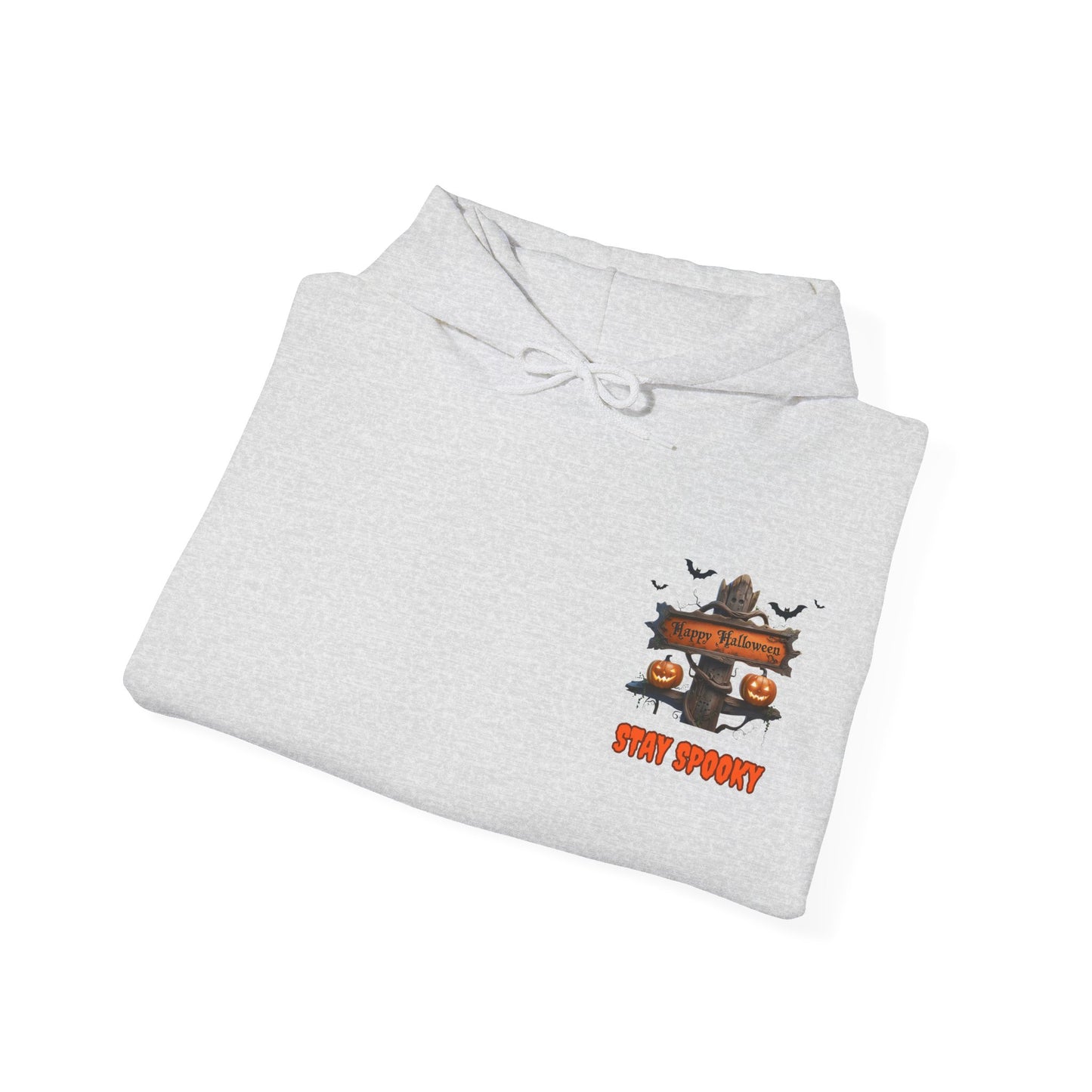 Stay Spooky Halloween Hoodie – Happy Halloween Gravestone & Pumpkin Graphic – Gildan Heavy Blend Unisex Pullover"