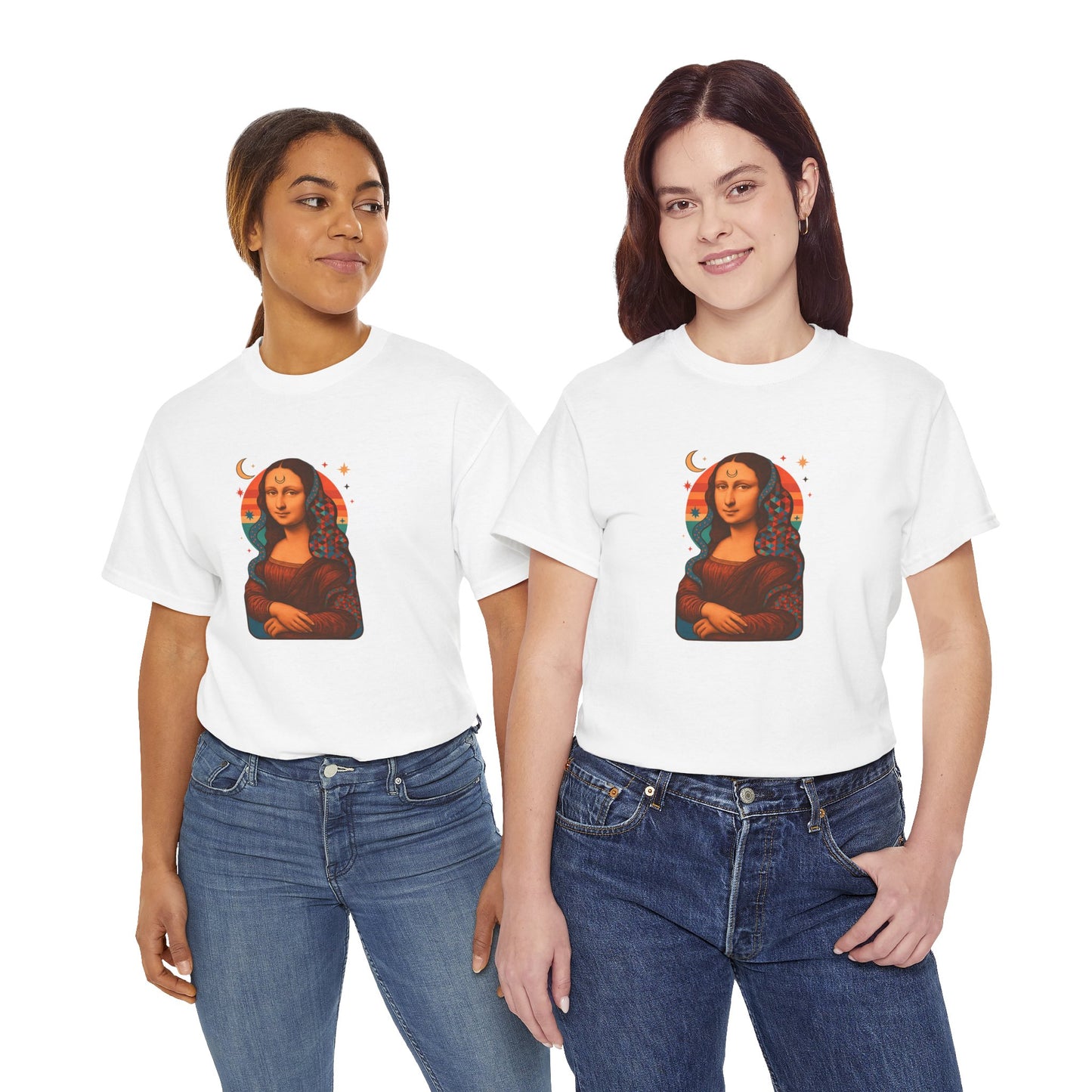 Psychedelic Mona Lisa Gildan 5000 Shirt - Trippy Retro Art Graphic Tee, Colorful Geometric Celestial Design, Vintage Aesthetic T-Shirt