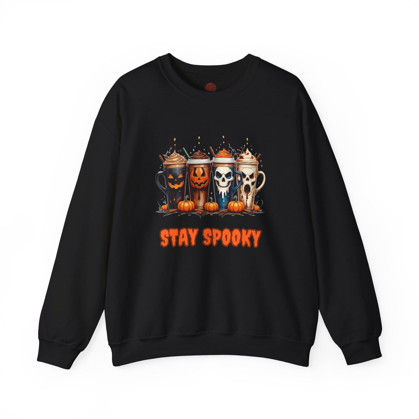 Stay Spooky Halloween Coffee Cups Sweatshirt โ Unisex Gildan Heavy Blend Crewneck Pullover