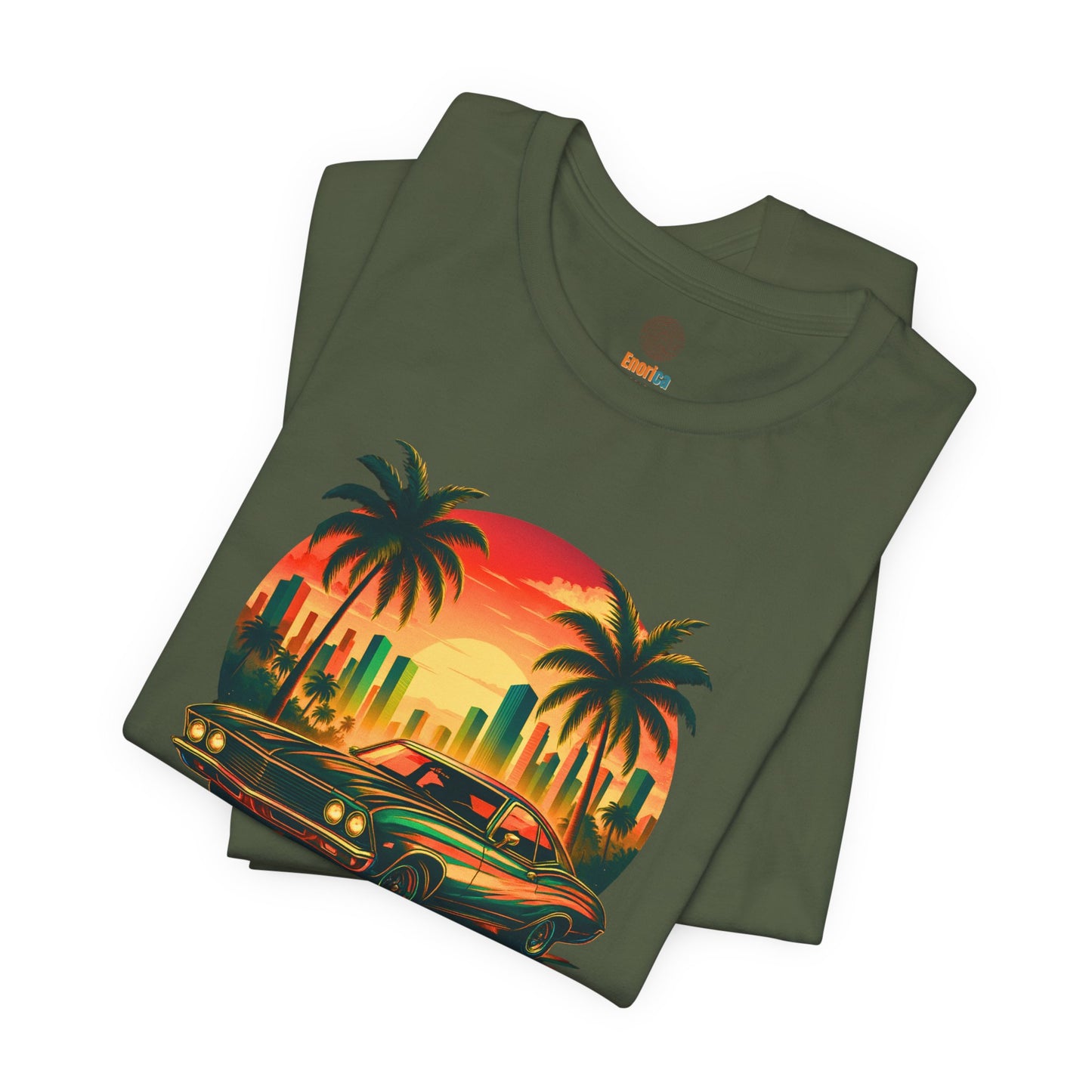 Retro Sunset Muscle Car T-Shirt, Vintage Skyline Graphic Tee, Unisex Jersey Tee, Golden Days Ahead Shirt, Bella Canvas 3001