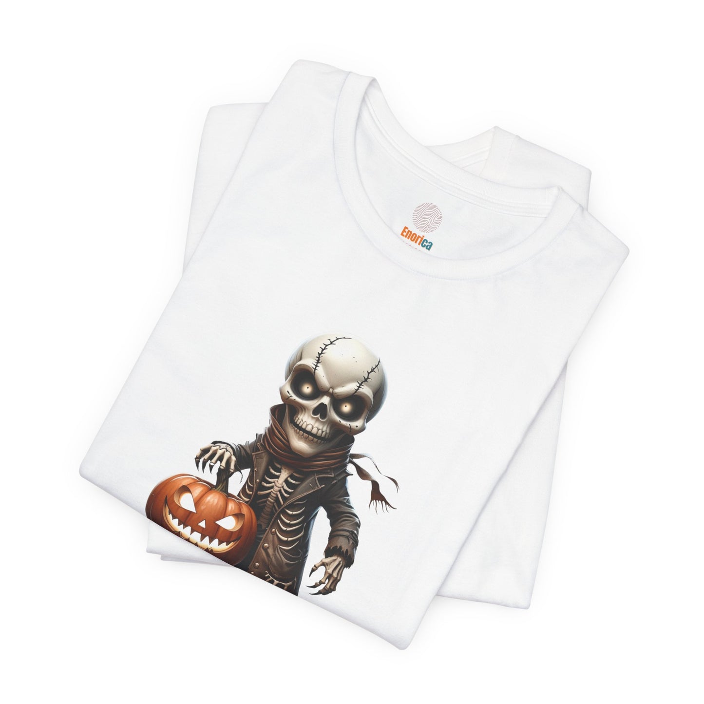 Halloween Skeleton Shirt – Spooky Pumpkin Graphic Tee – Bella Canvas 3001 – Unisex Gothic Horror Costume T-Shirt