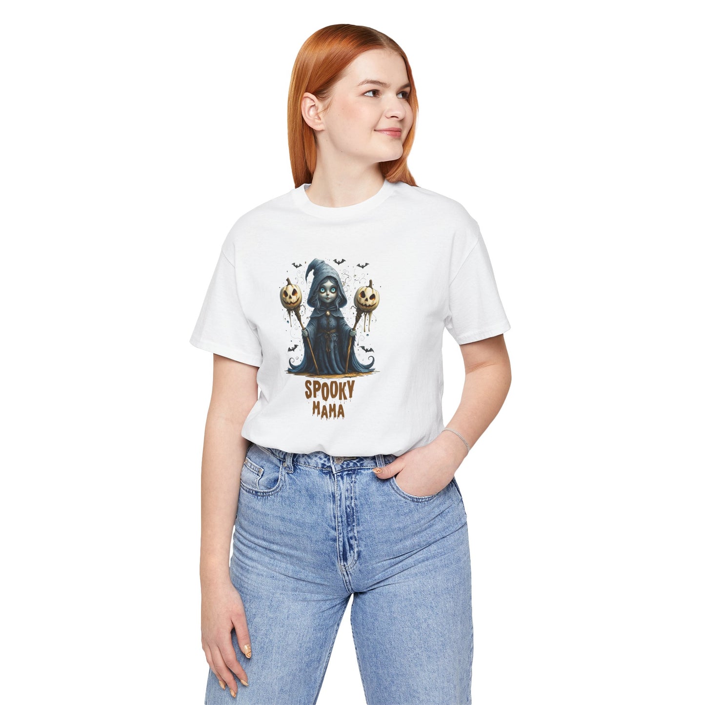 Spooky Mama Halloween Shirt – Gothic Witch Pumpkin Graphic Tee – Bella Canvas 3001 – Cute Halloween T-Shirt for Women